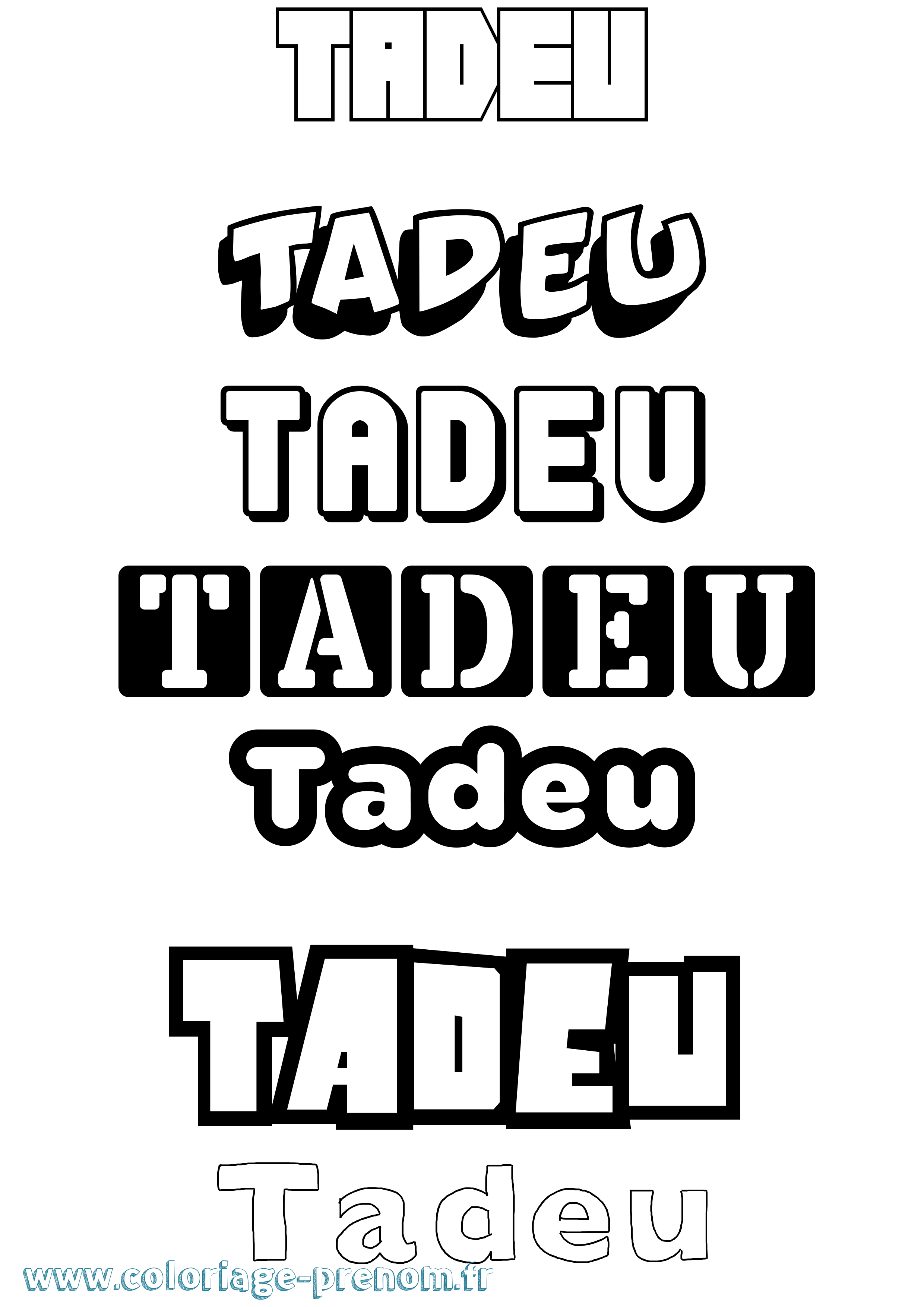 Coloriage prénom Tadeu Simple