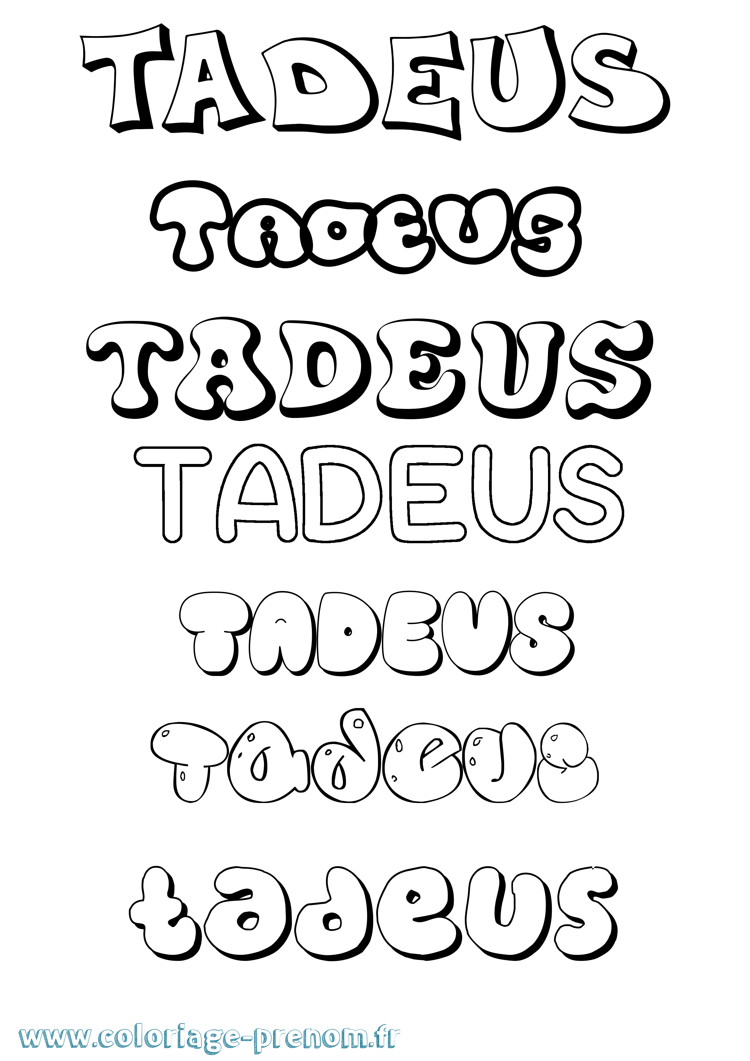 Coloriage prénom Tadeus Bubble