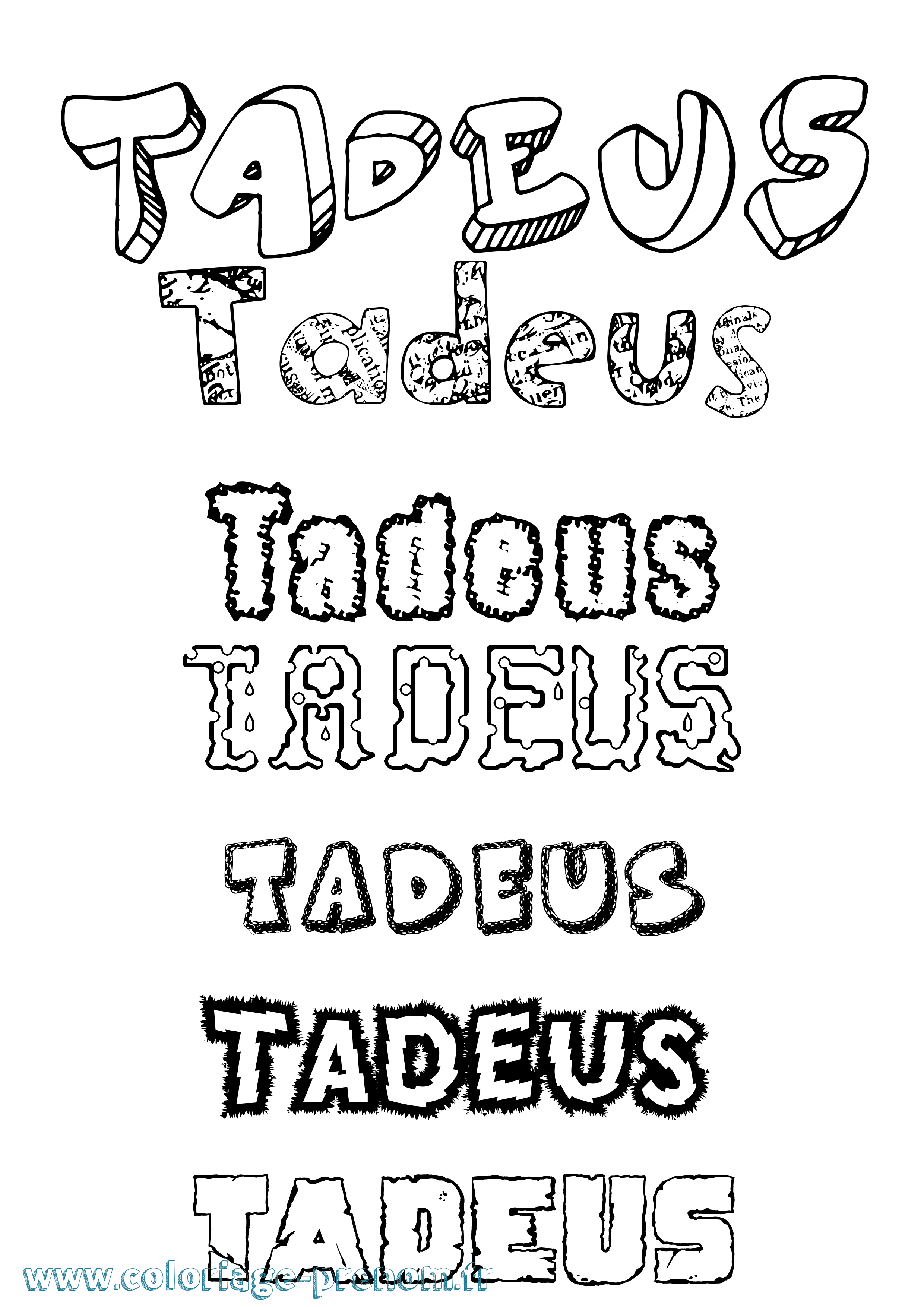 Coloriage prénom Tadeus Destructuré