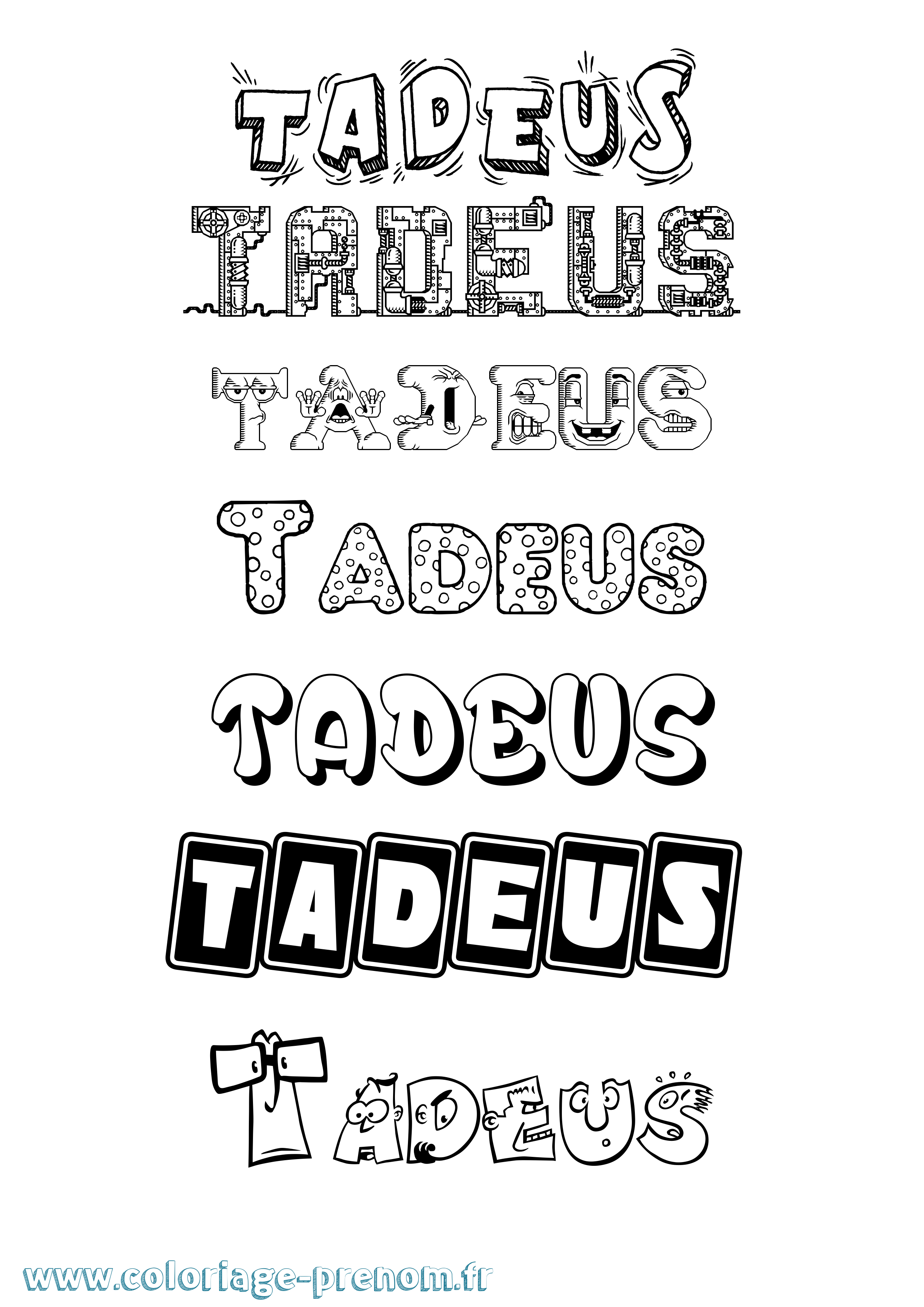 Coloriage prénom Tadeus Fun