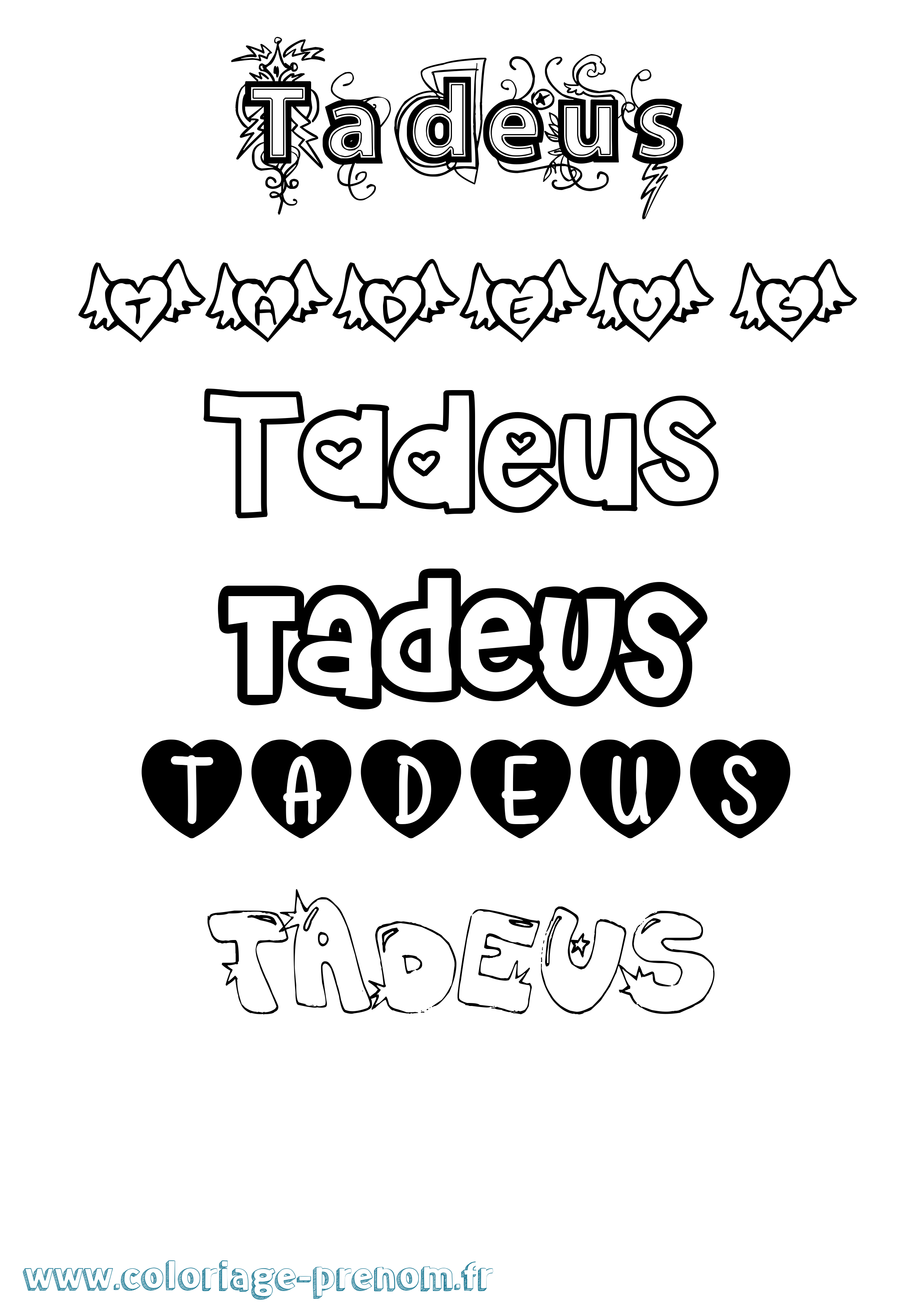 Coloriage prénom Tadeus Girly