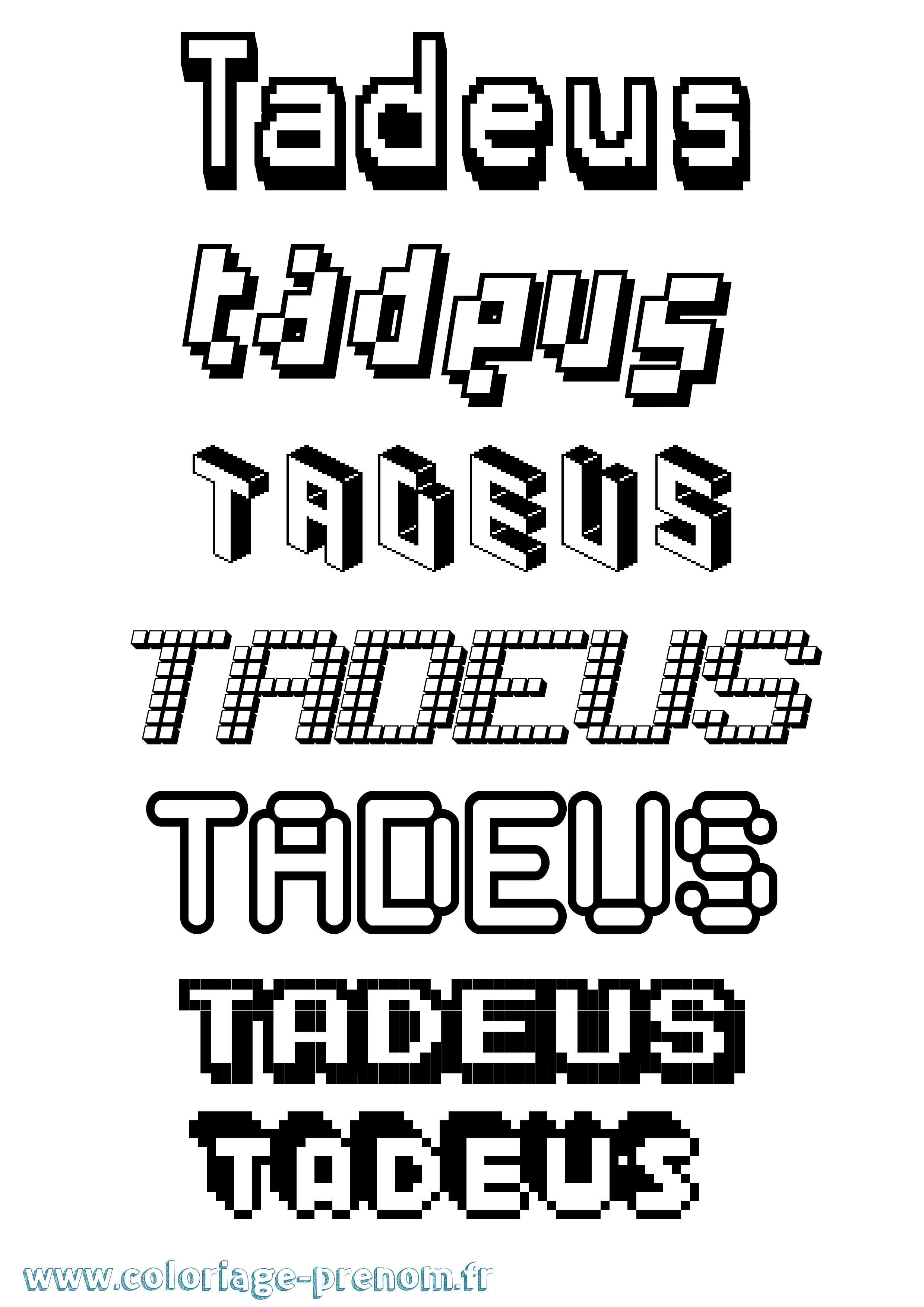 Coloriage prénom Tadeus Pixel