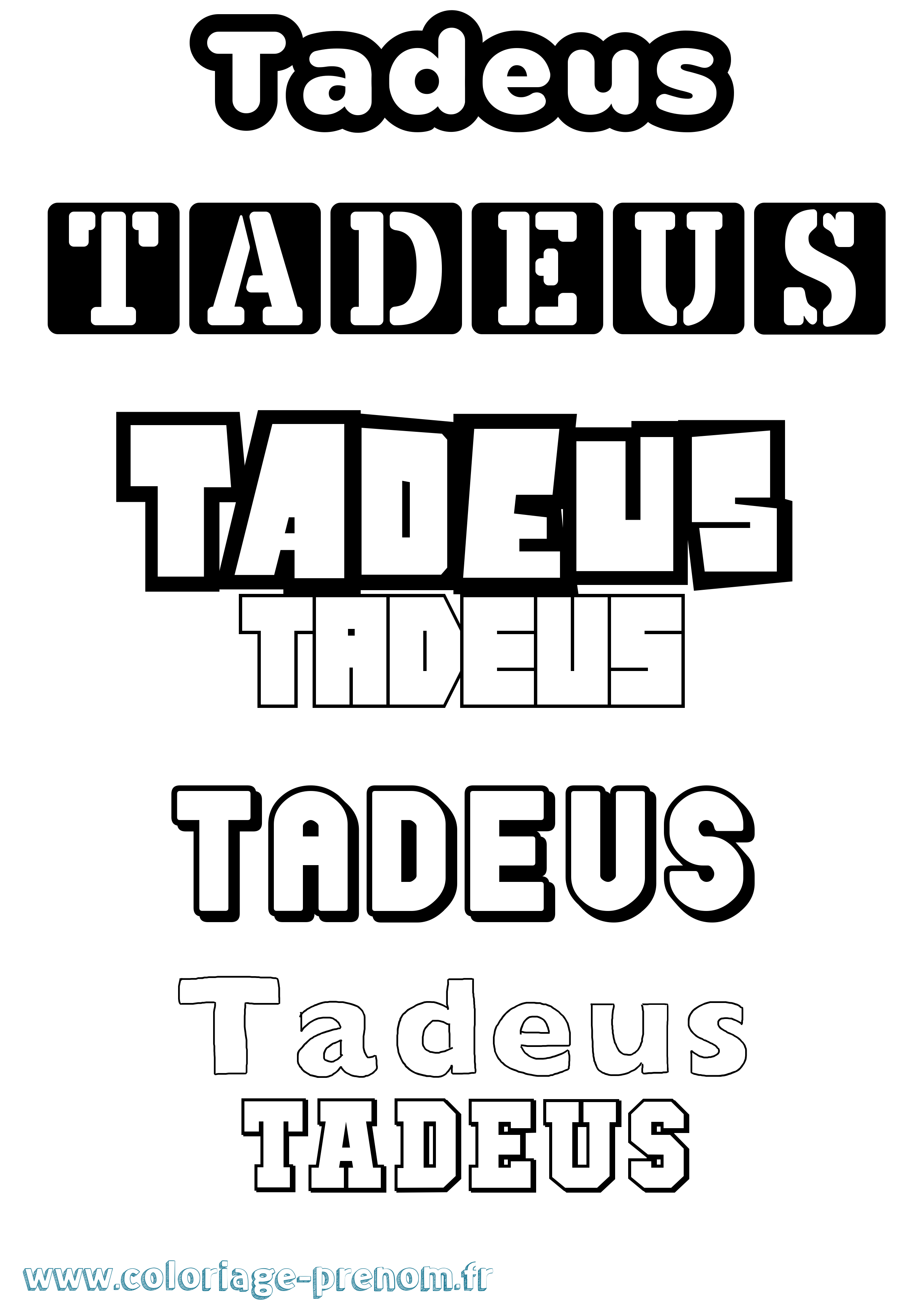 Coloriage prénom Tadeus Simple