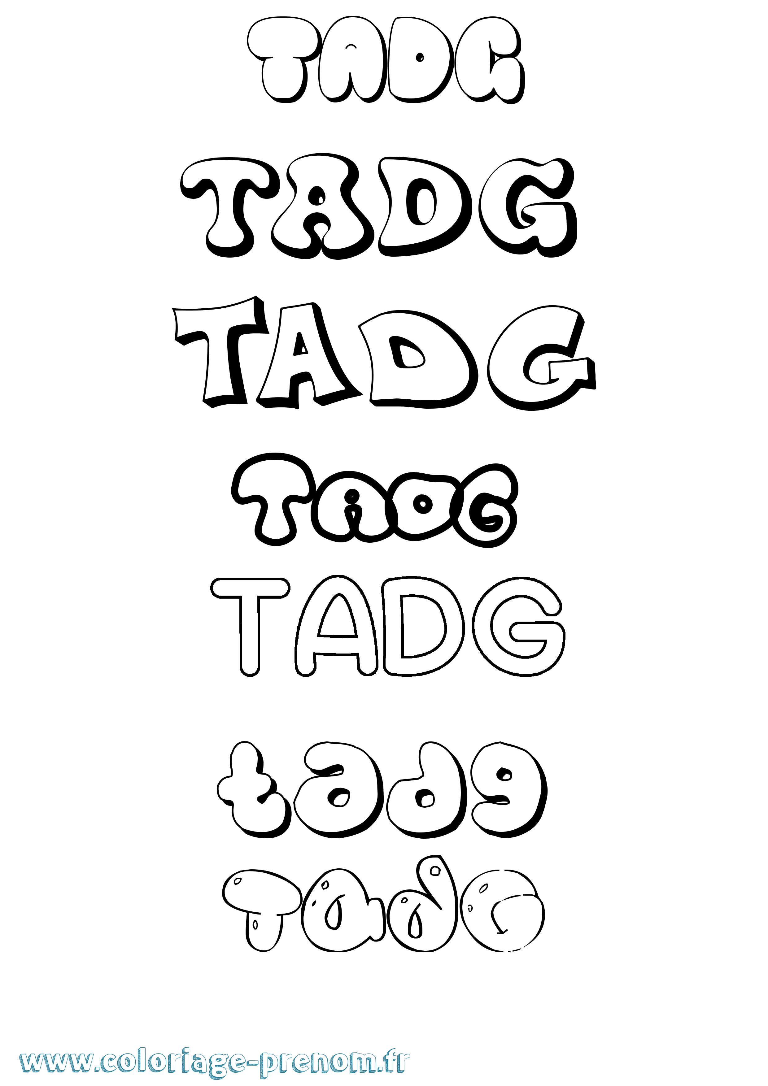 Coloriage prénom Tadg Bubble
