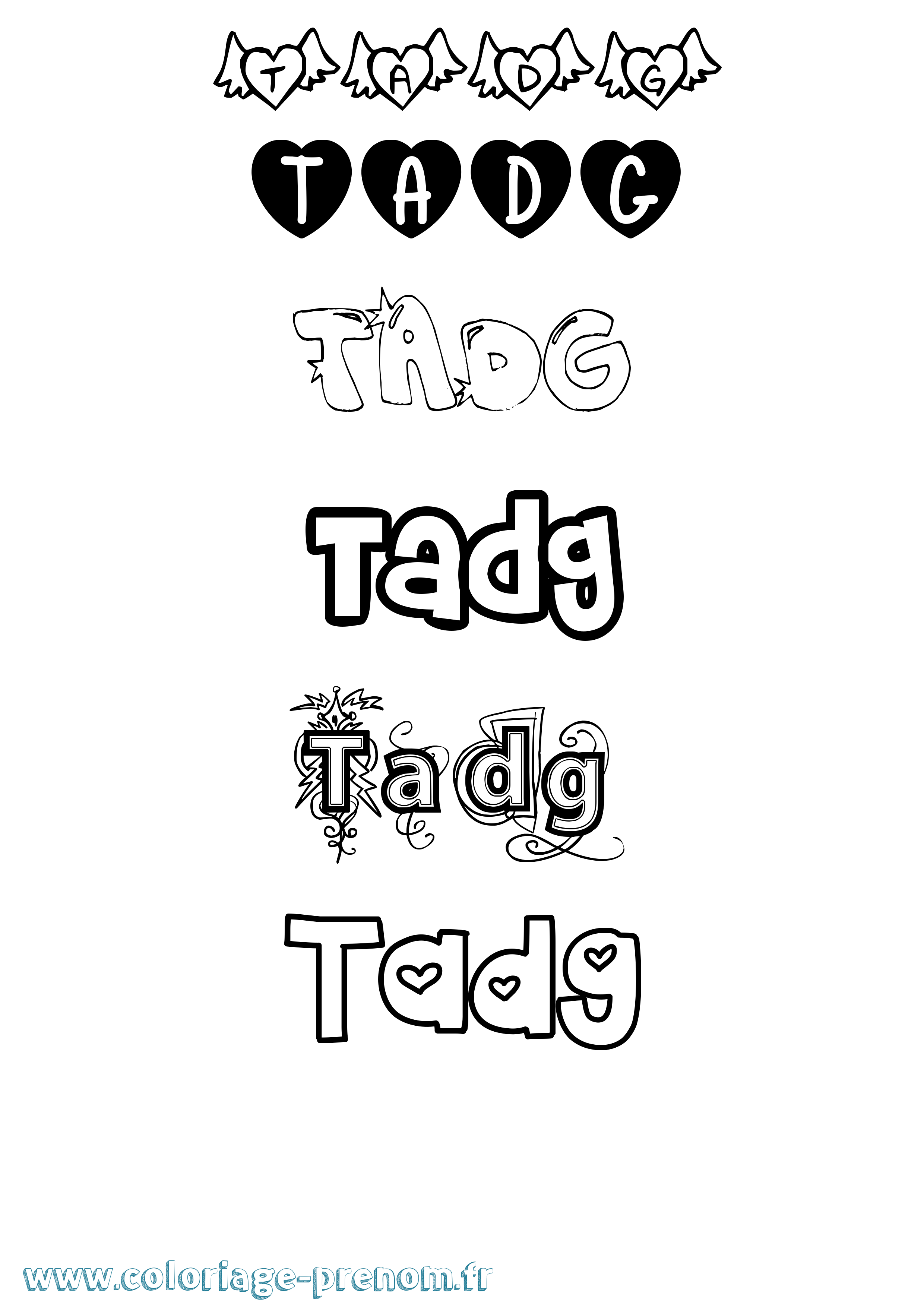 Coloriage prénom Tadg Girly