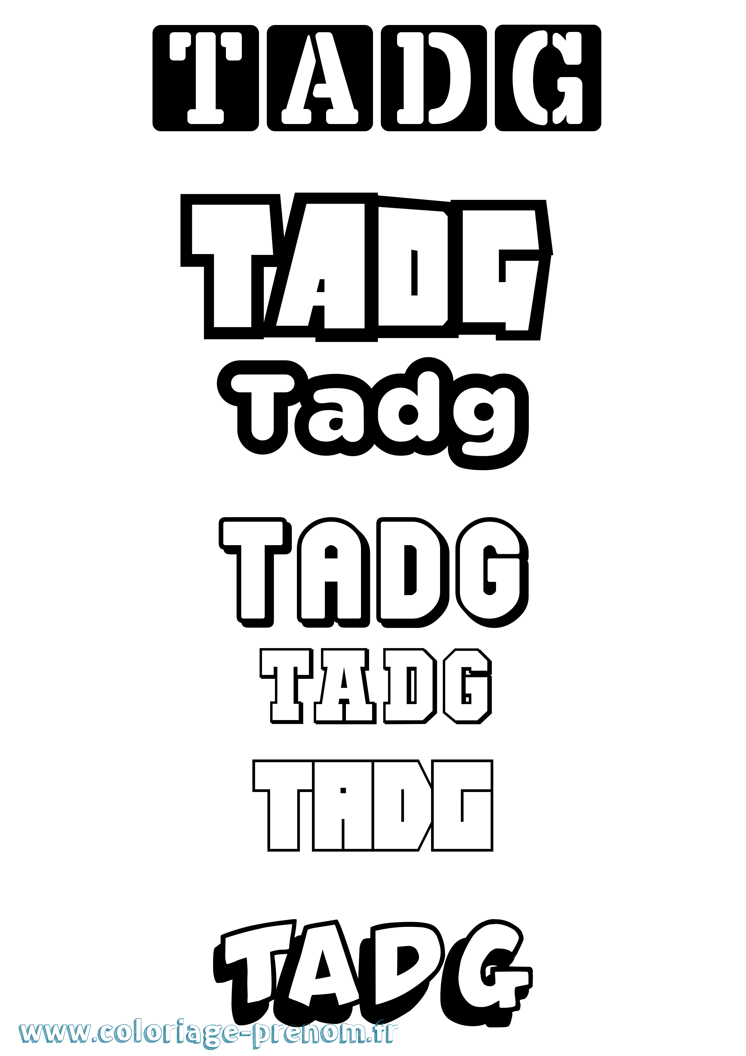 Coloriage prénom Tadg Simple
