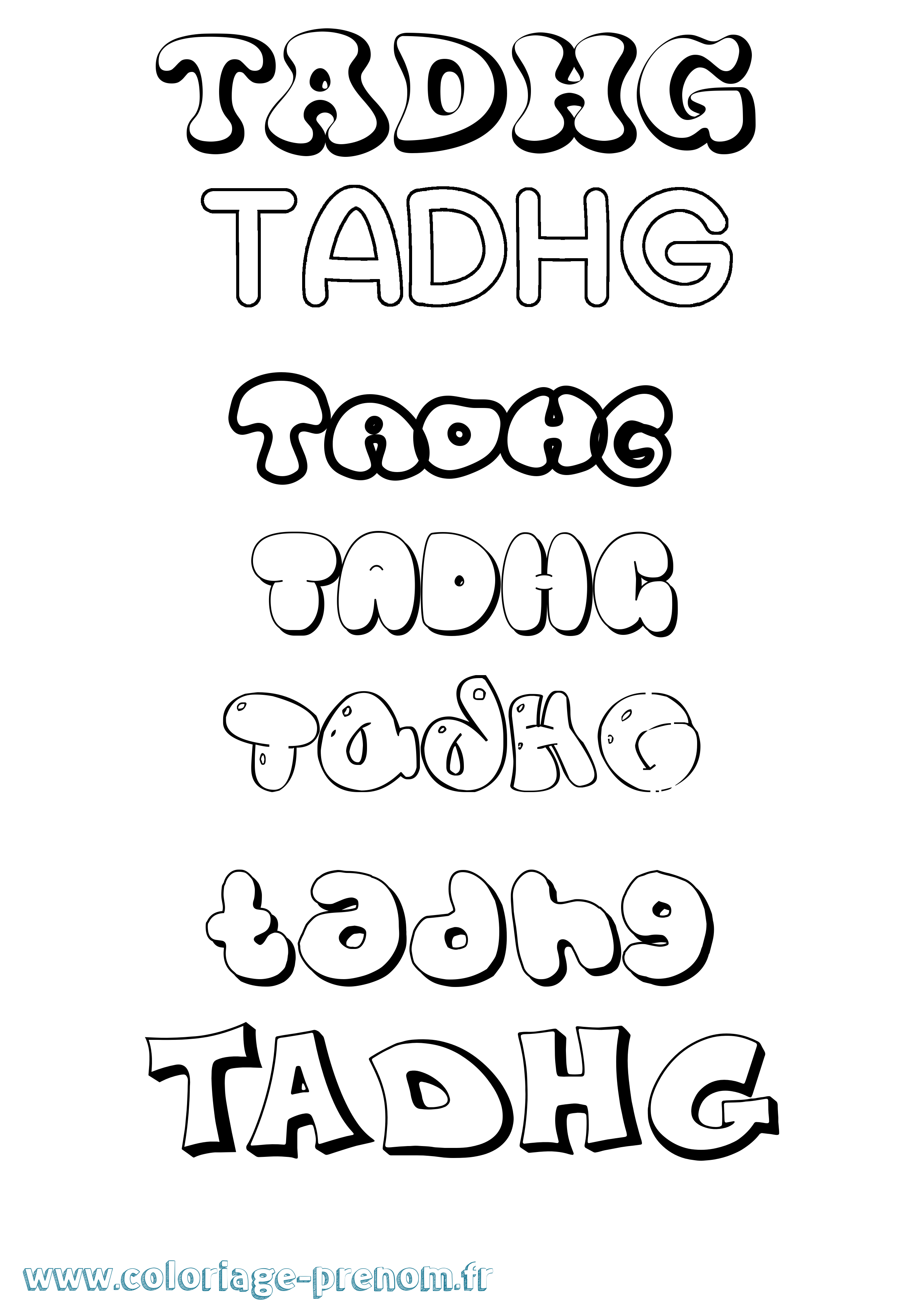 Coloriage prénom Tadhg Bubble