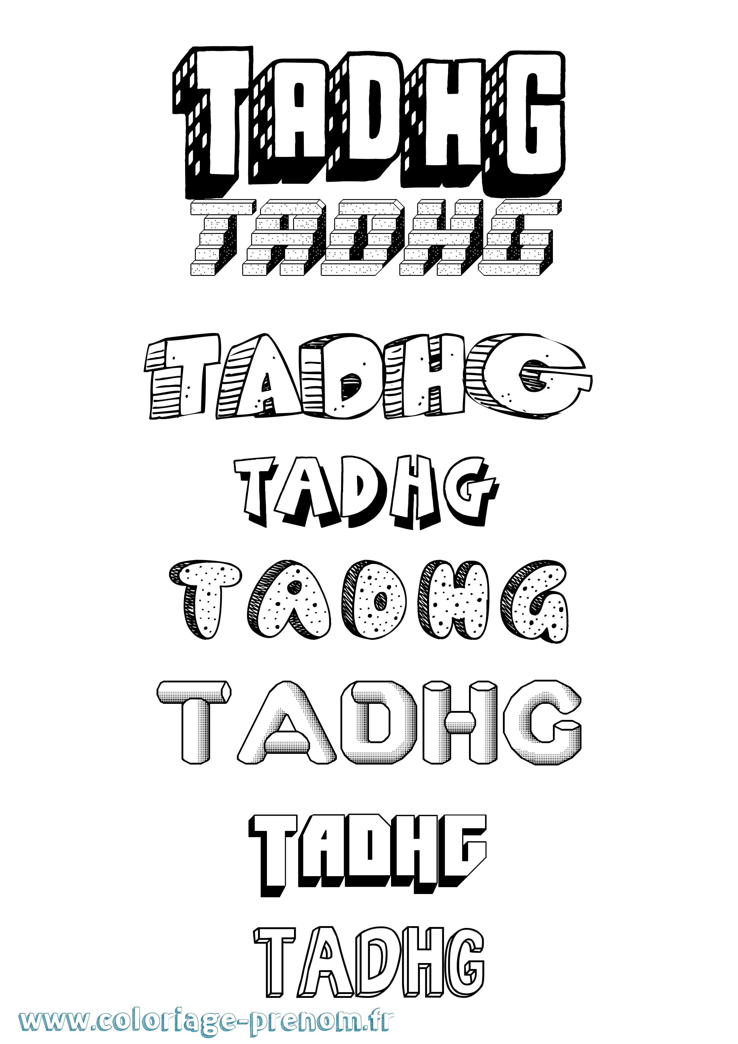 Coloriage Tadhg Effet 3D Coloriage prénom Tadhg Effet 3D