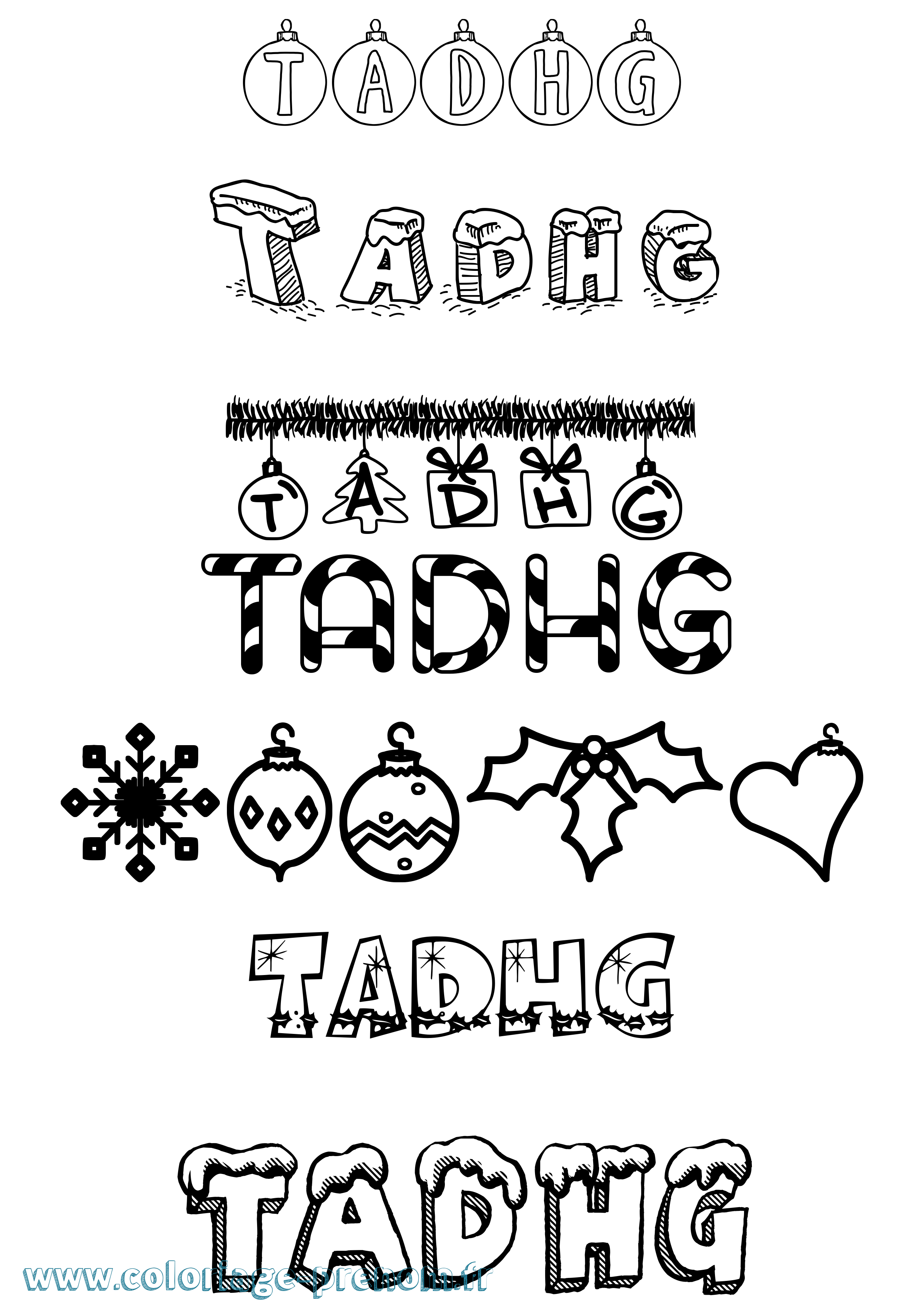 Coloriage Tadhg Noël Coloriage prénom Tadhg Noël