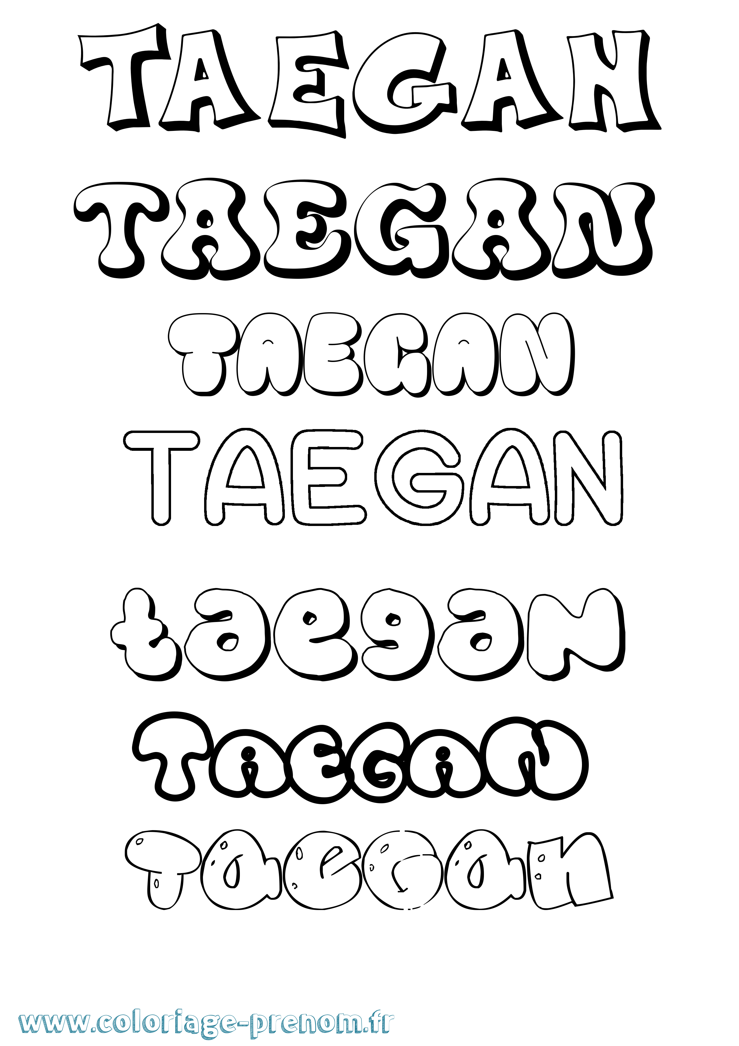 Coloriage prénom Taegan Bubble