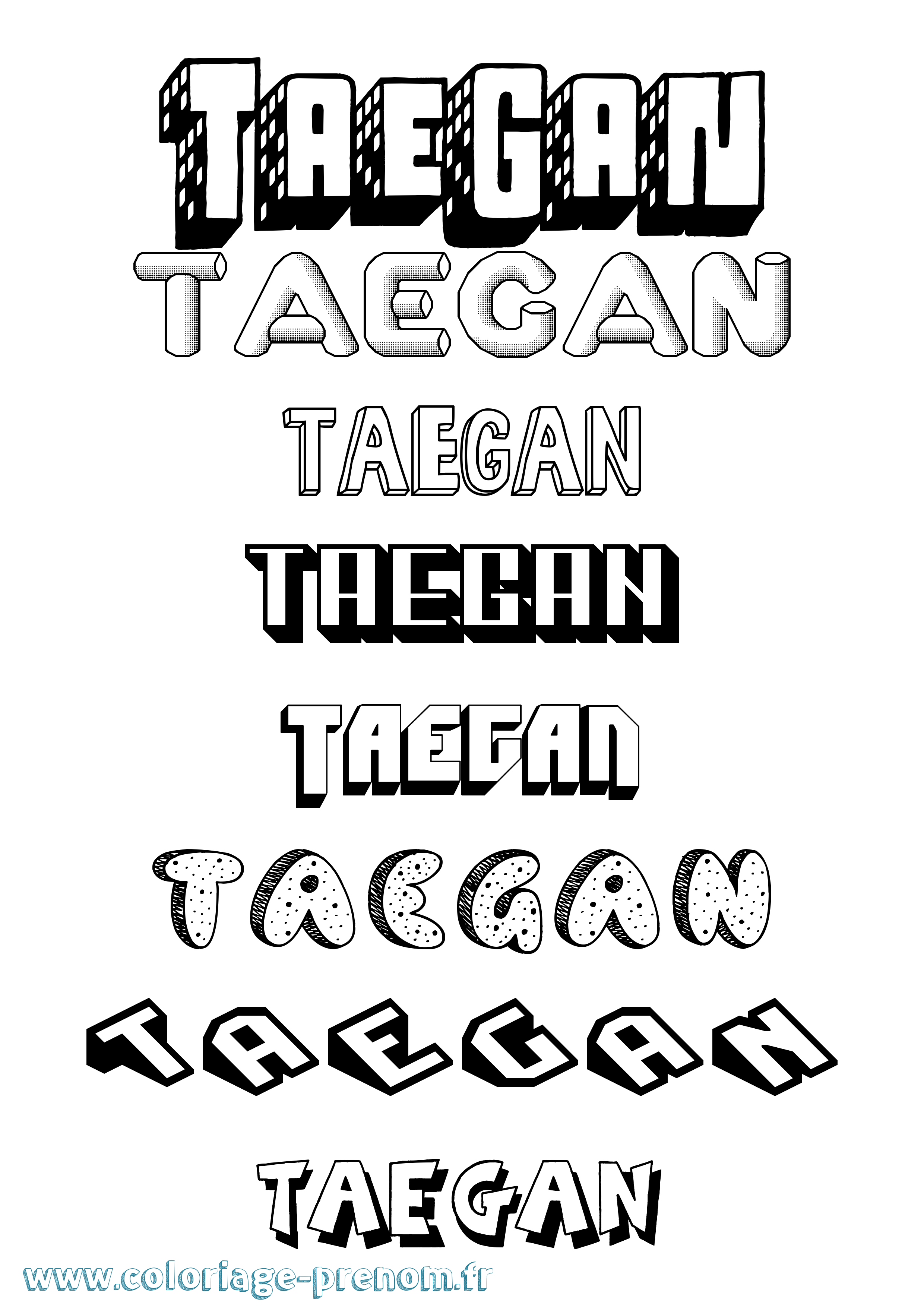 Coloriage prénom Taegan Effet 3D
