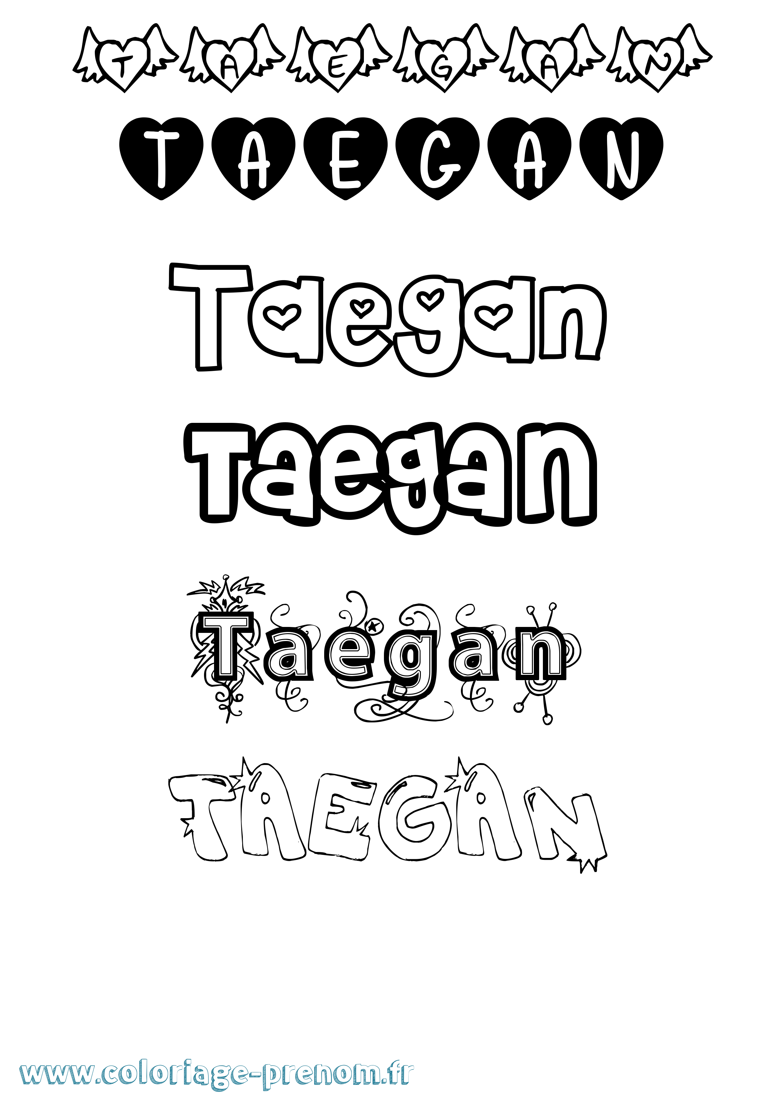 Coloriage prénom Taegan Girly