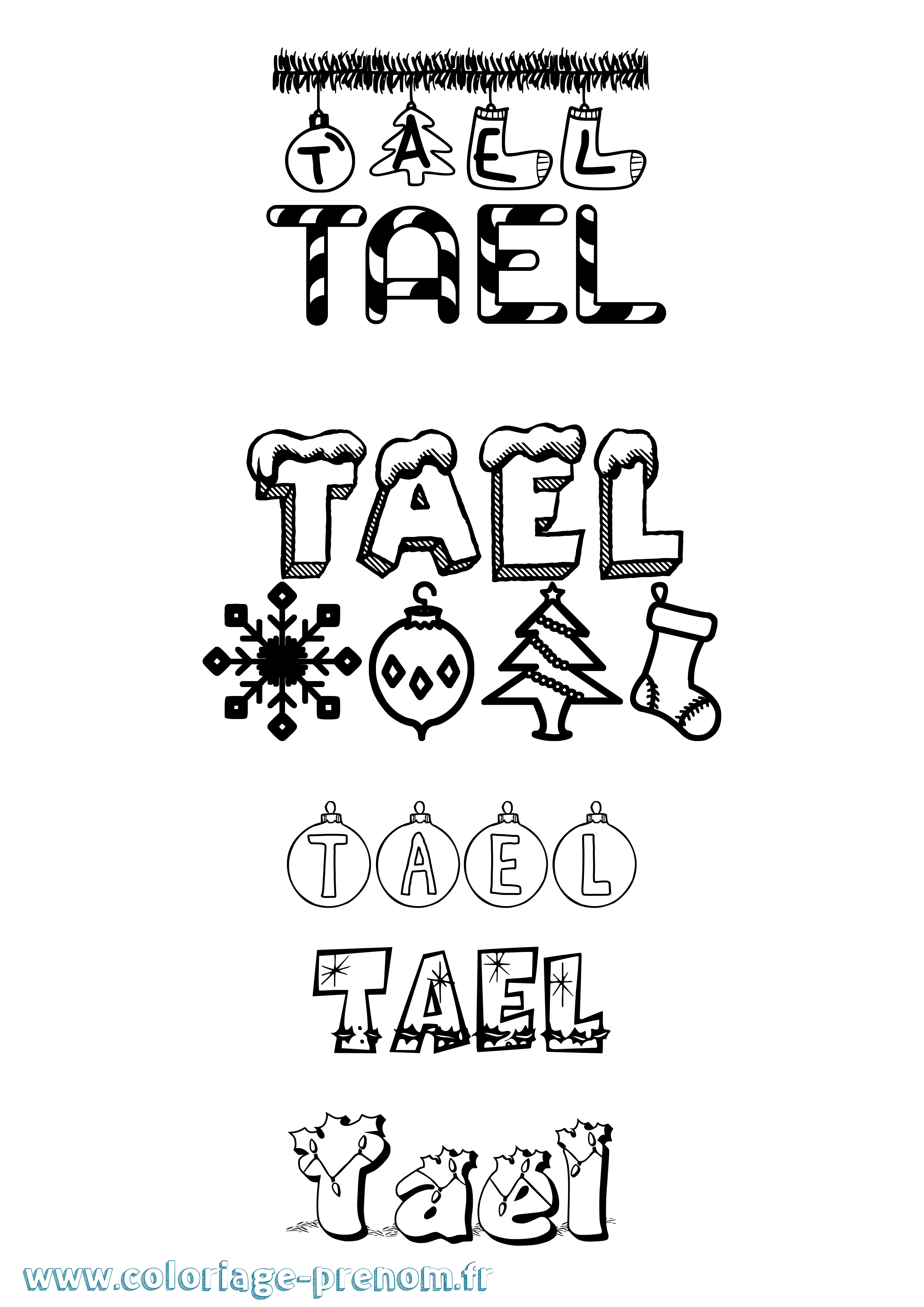 Coloriage Tael Noël Coloriage prénom Tael Noël