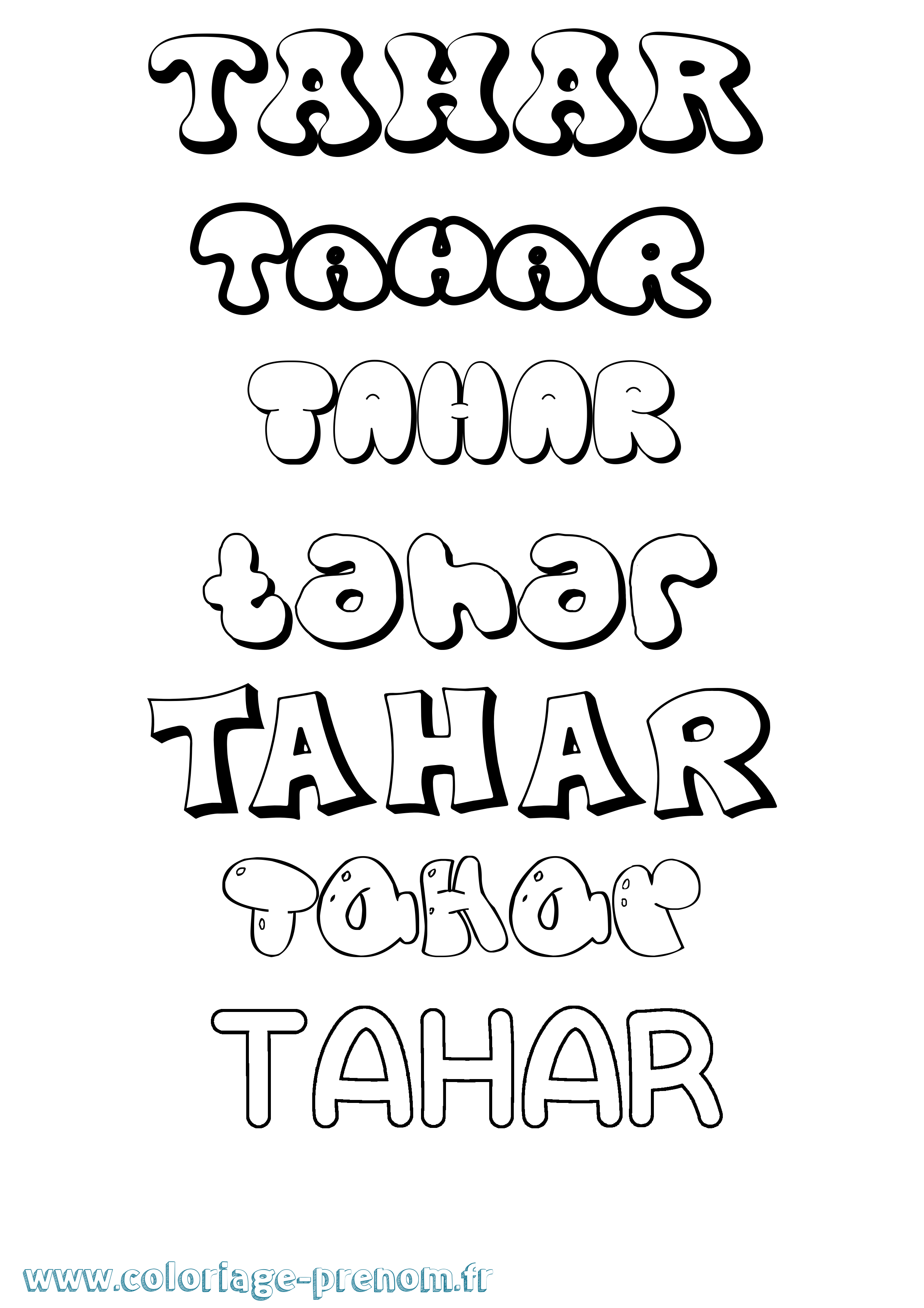 Coloriage prénom Tahar Bubble