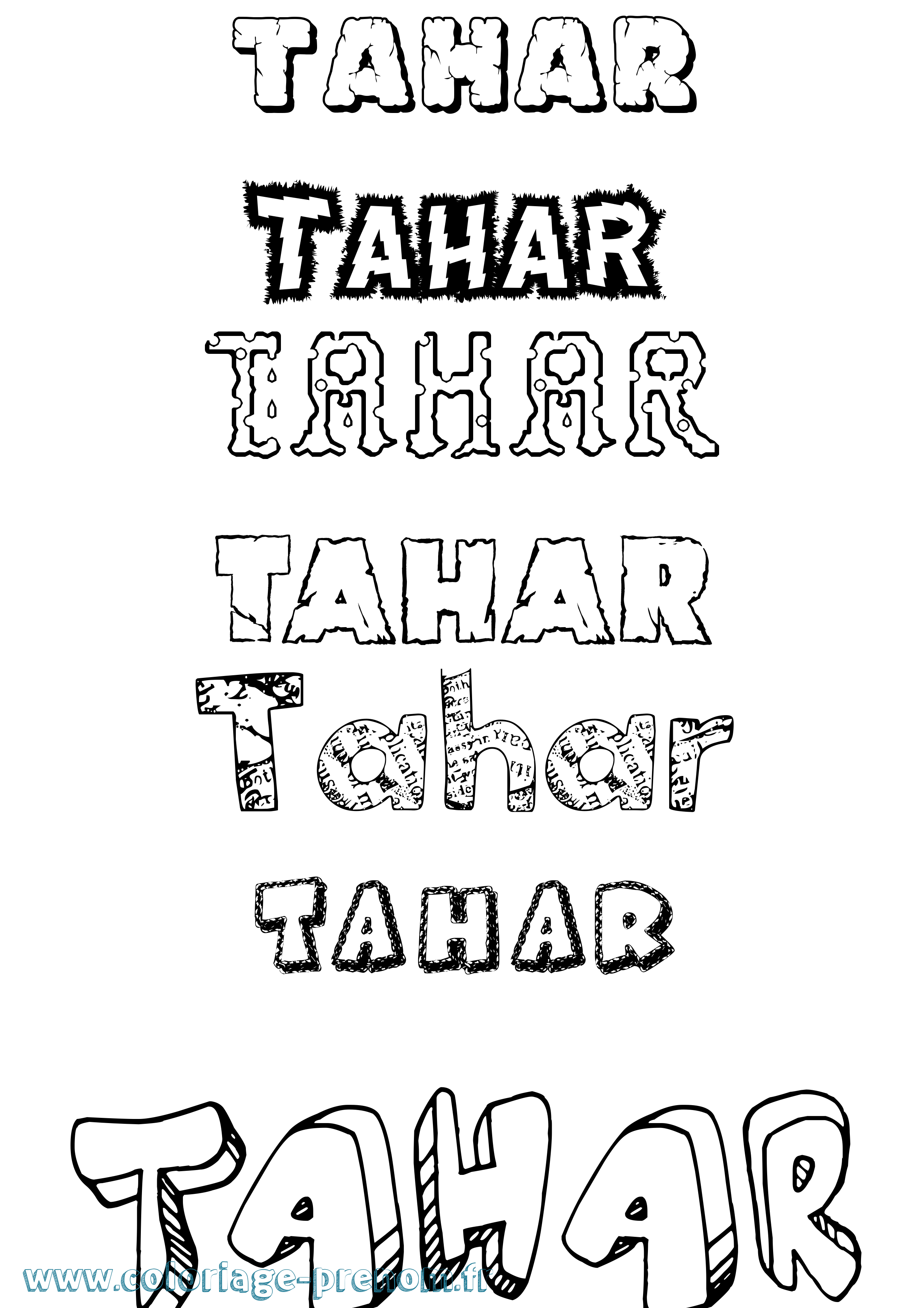 Coloriage prénom Tahar Destructuré