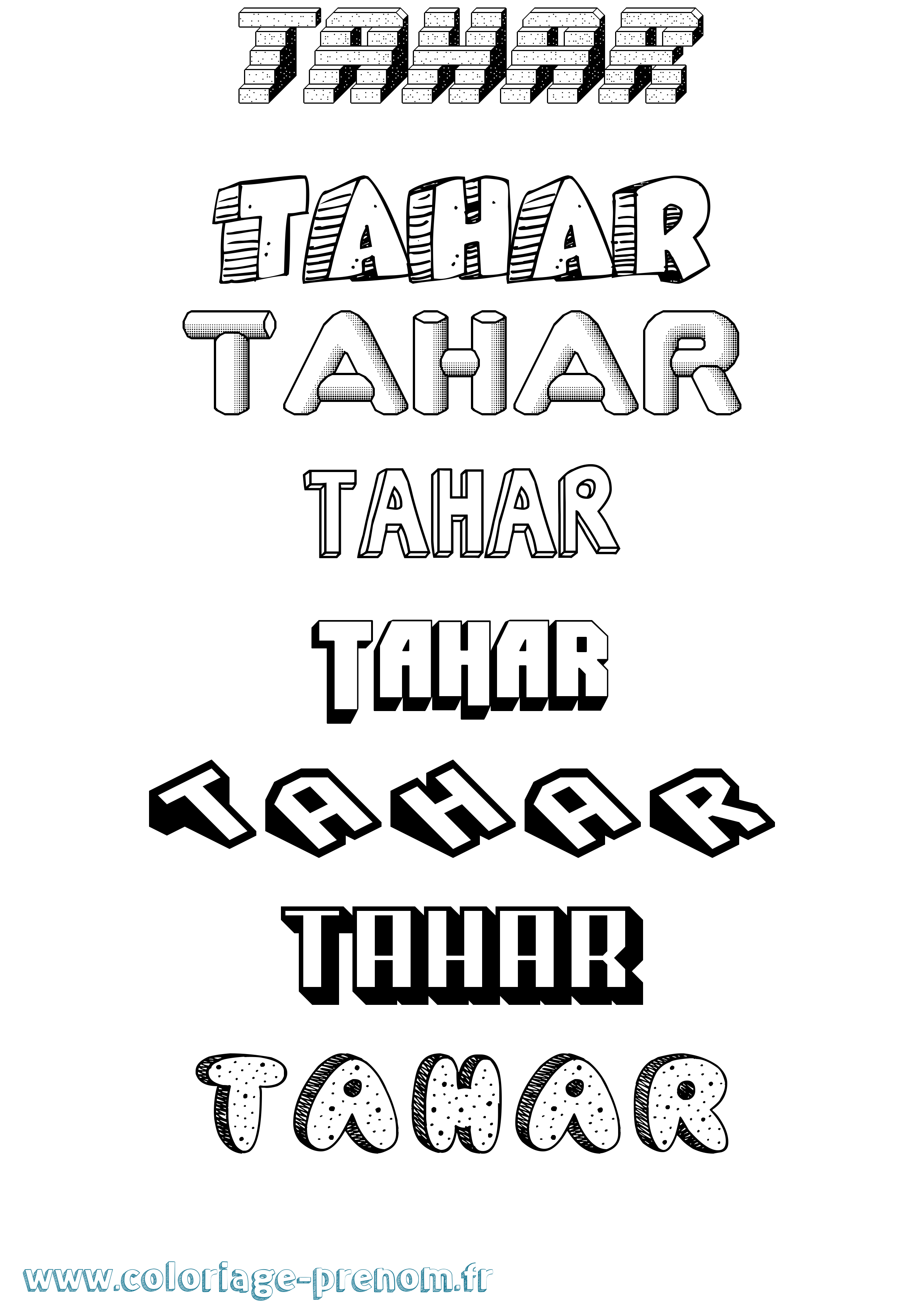 Coloriage prénom Tahar Effet 3D