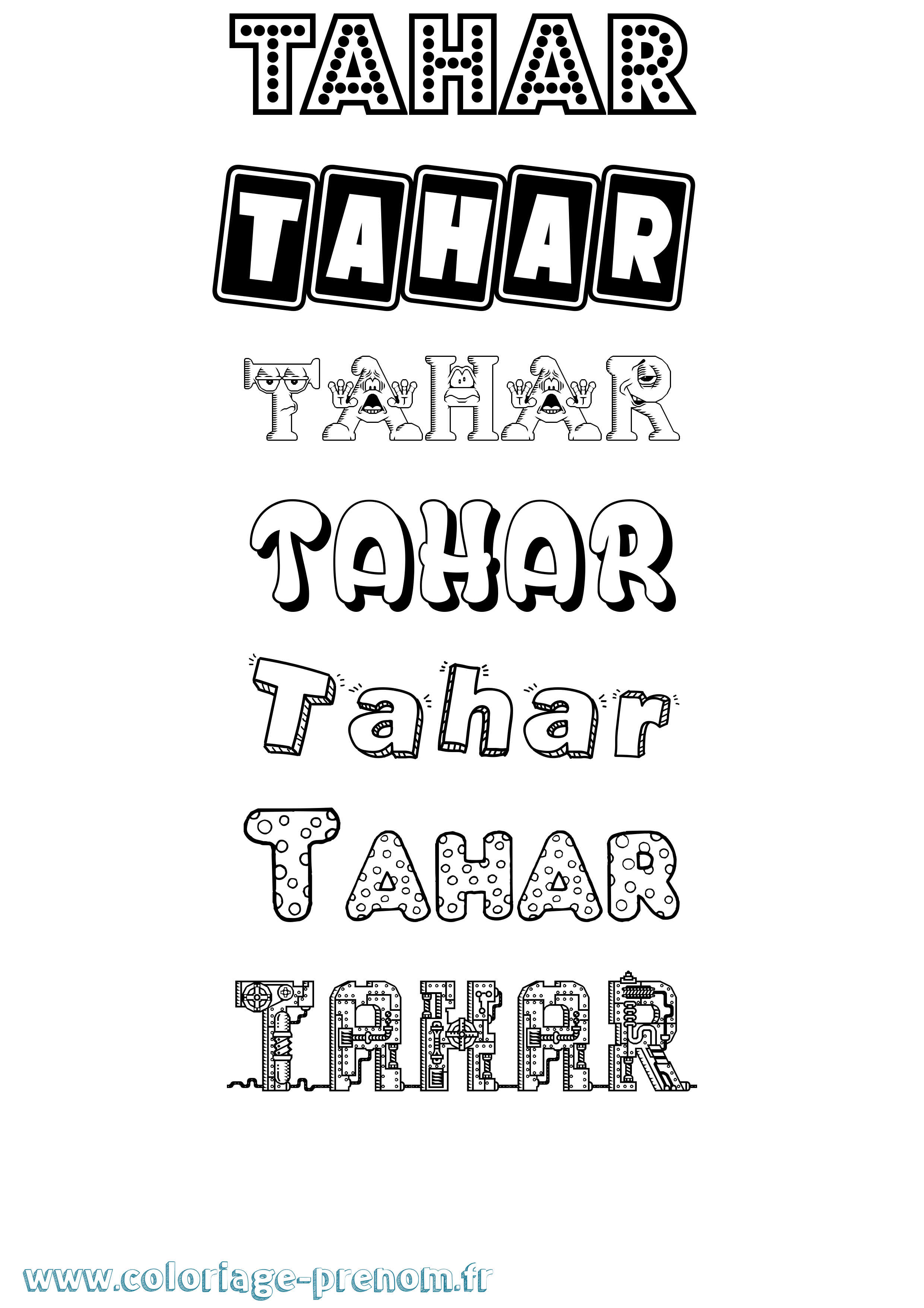Coloriage prénom Tahar Fun