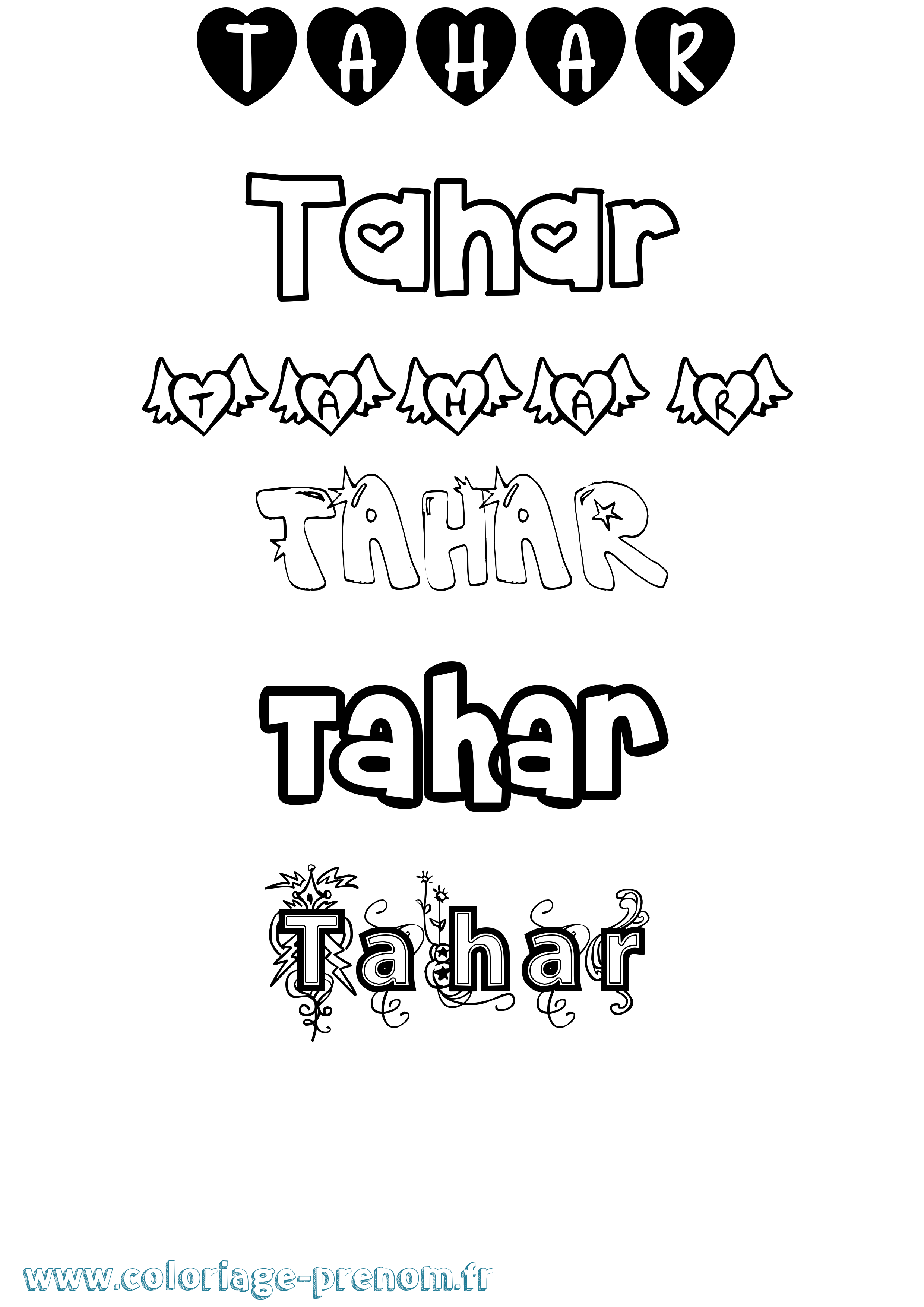 Coloriage prénom Tahar Girly