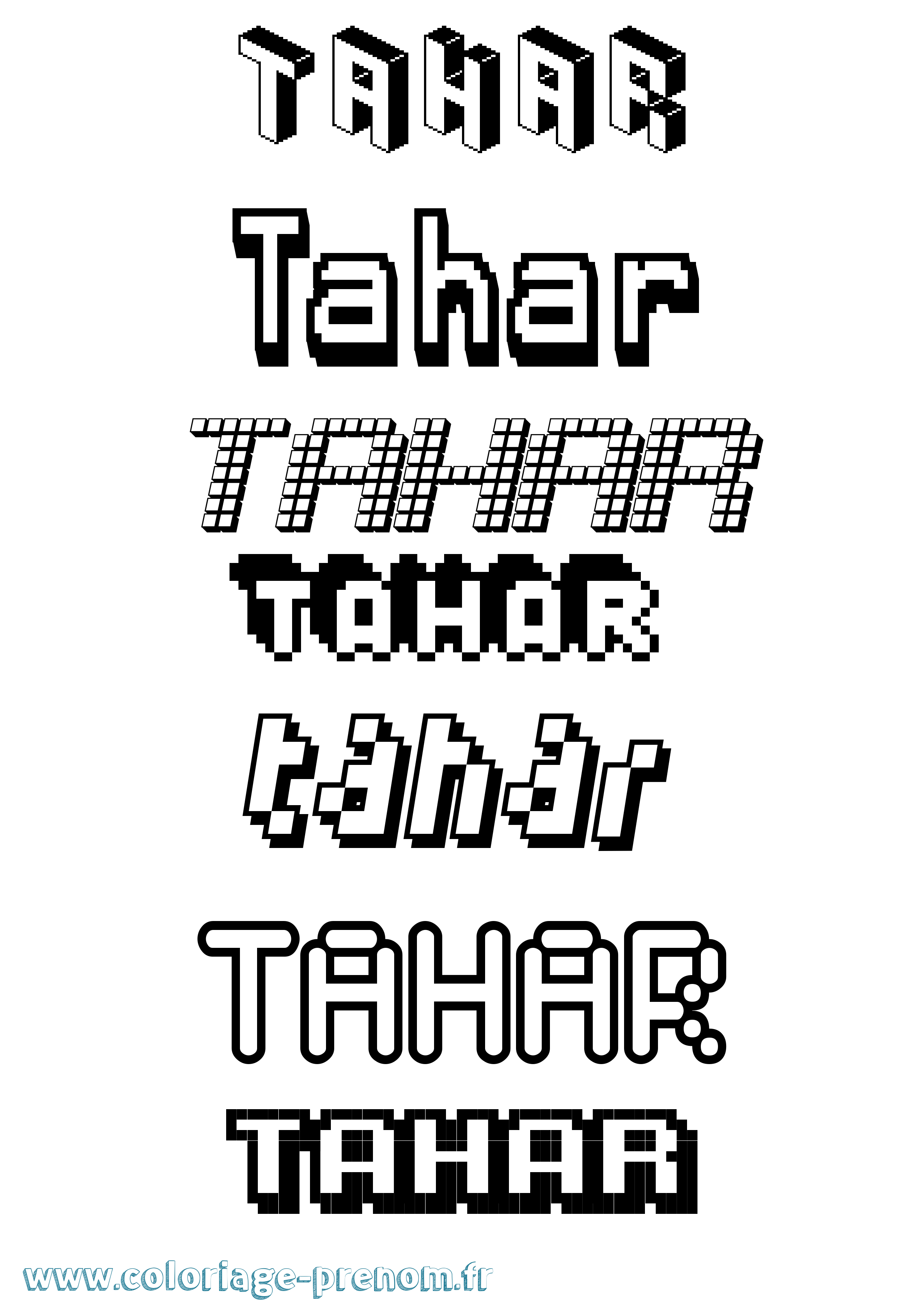Coloriage prénom Tahar Pixel