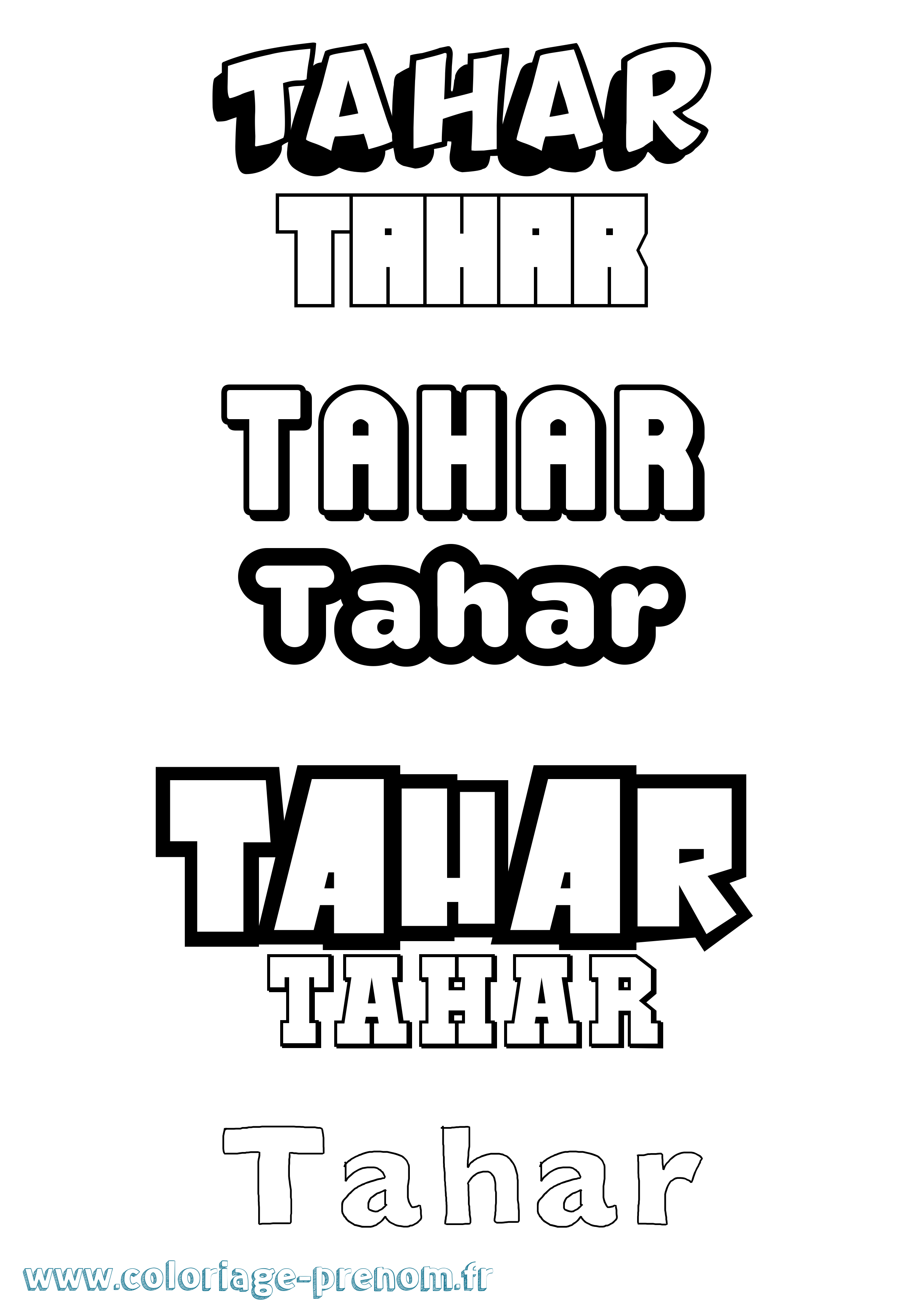 Coloriage prénom Tahar Simple
