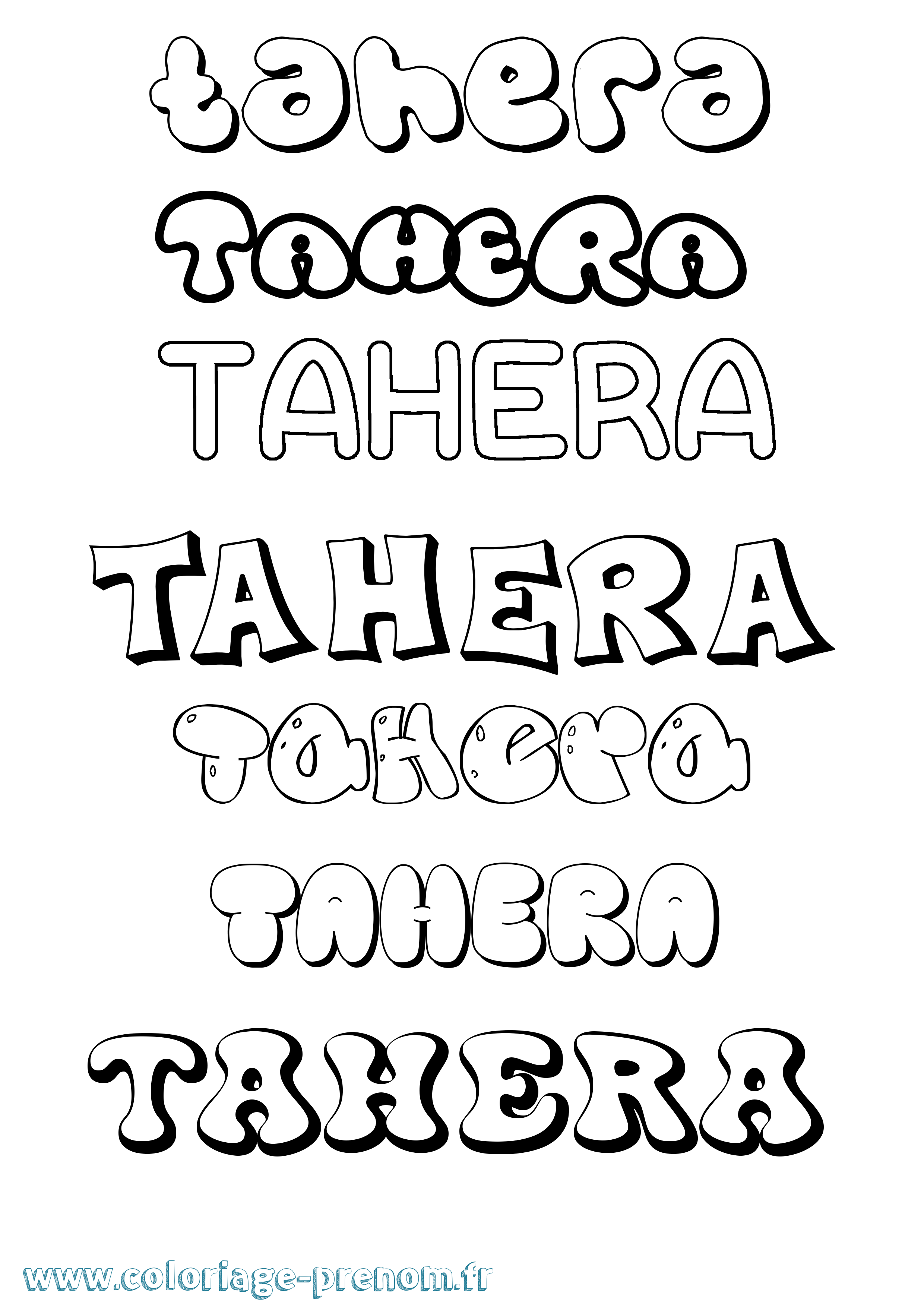 Coloriage prénom Tahera Bubble