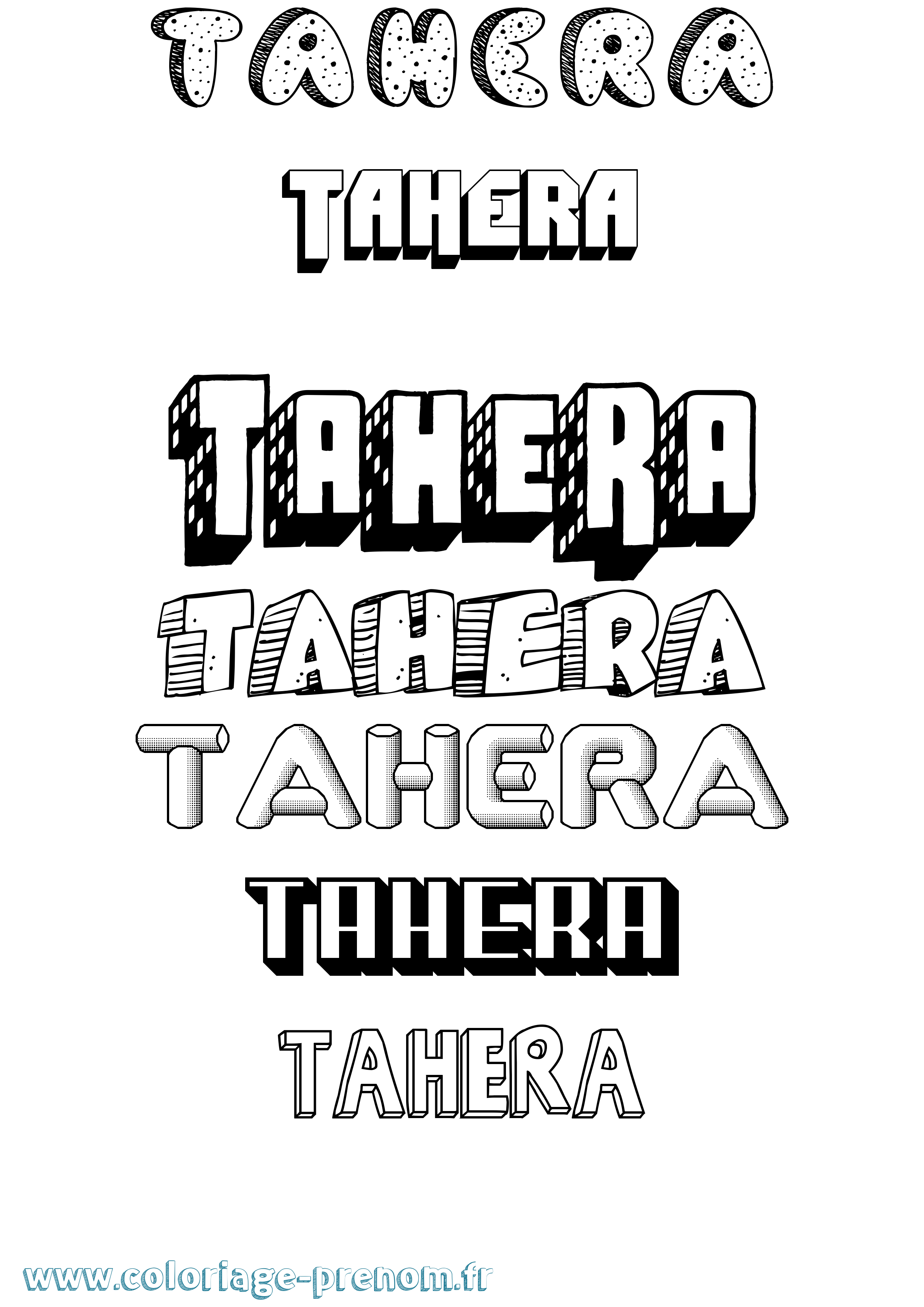 Coloriage prénom Tahera Effet 3D