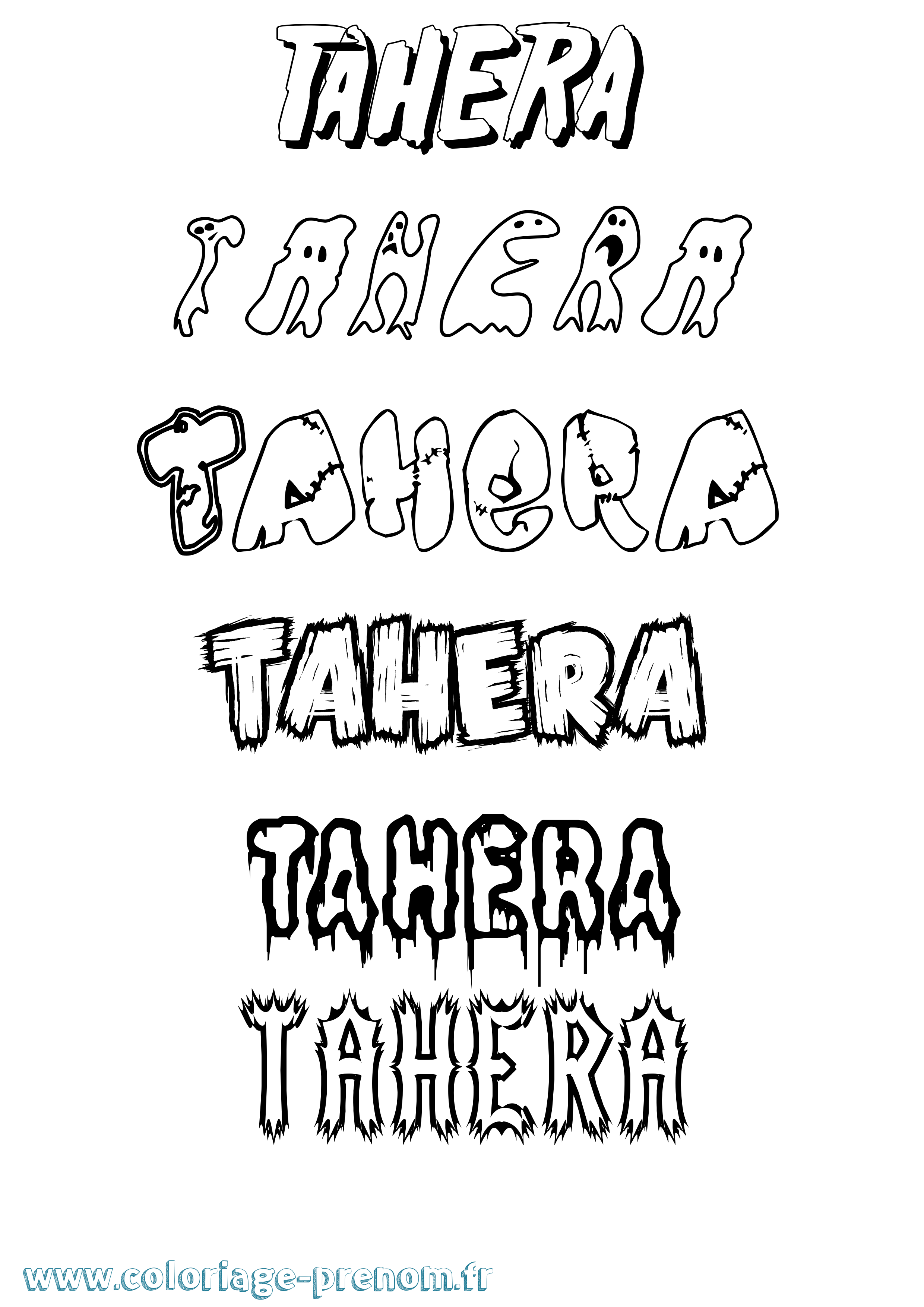 Coloriage prénom Tahera Frisson