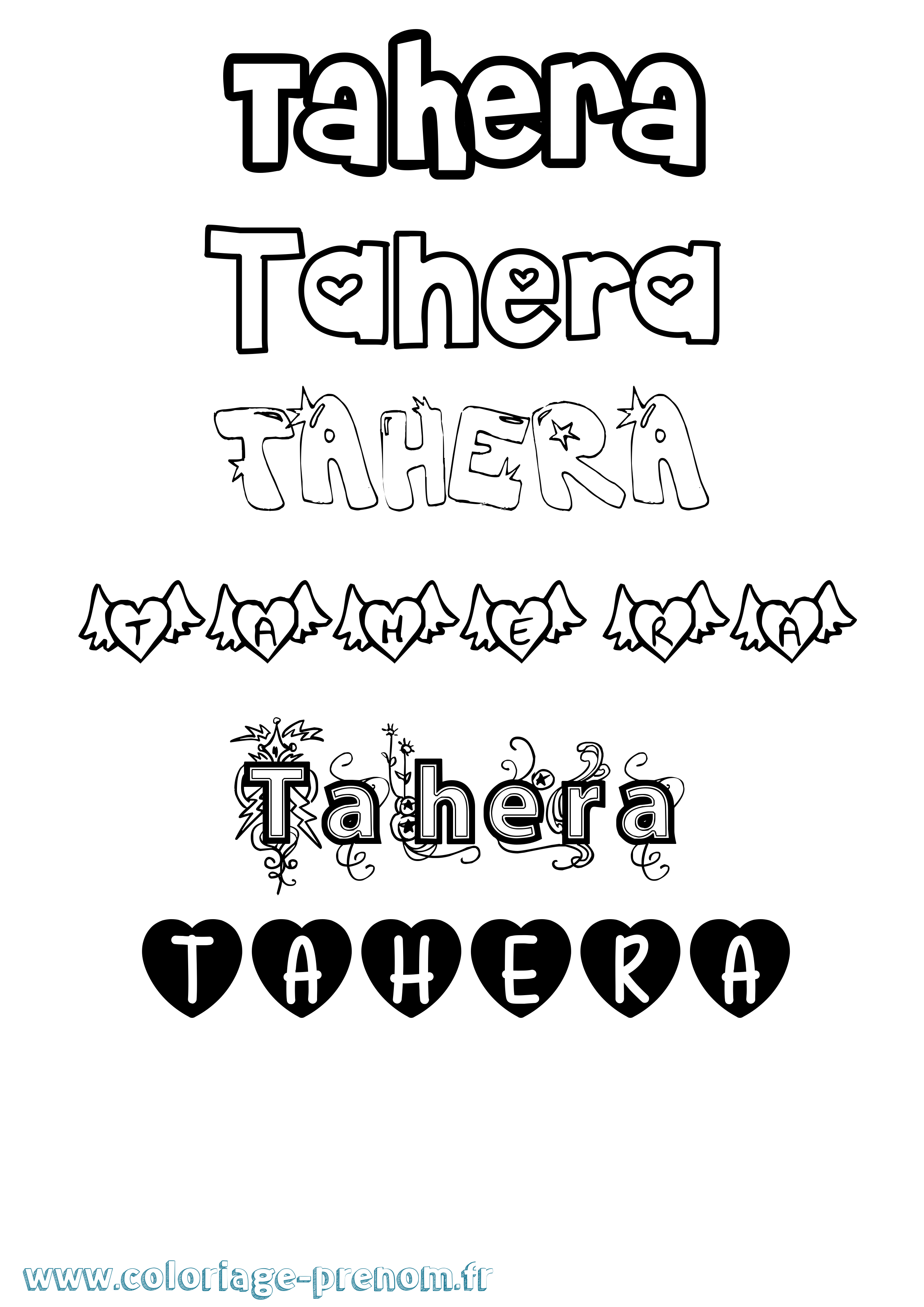 Coloriage Tahera Girly Coloriage prénom Tahera Girly