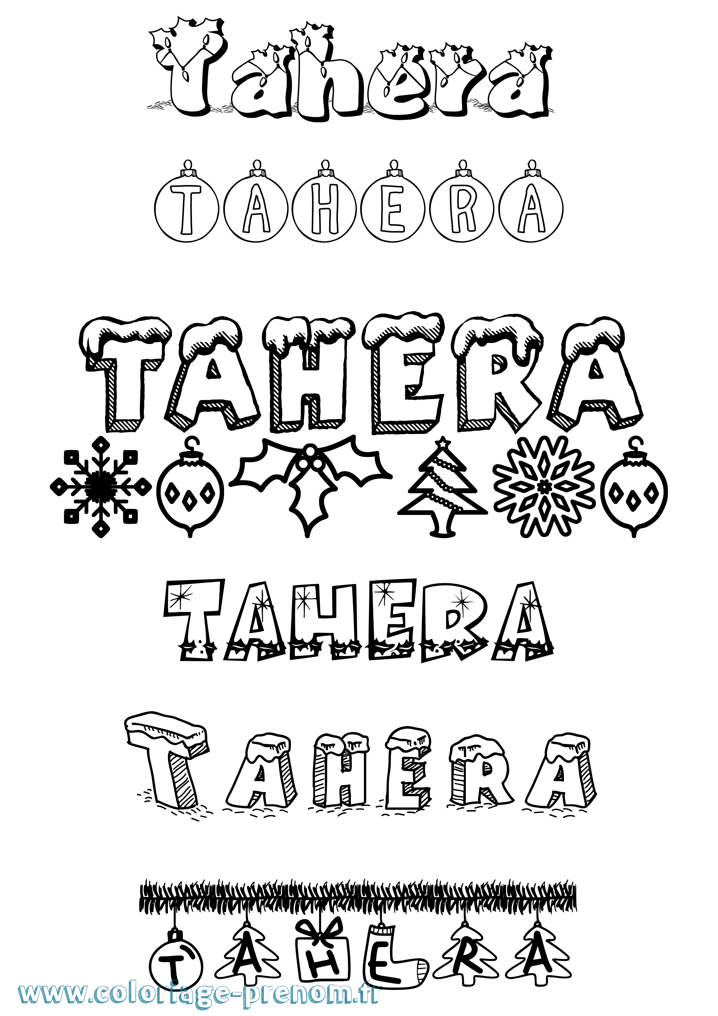 Coloriage prénom Tahera Noël