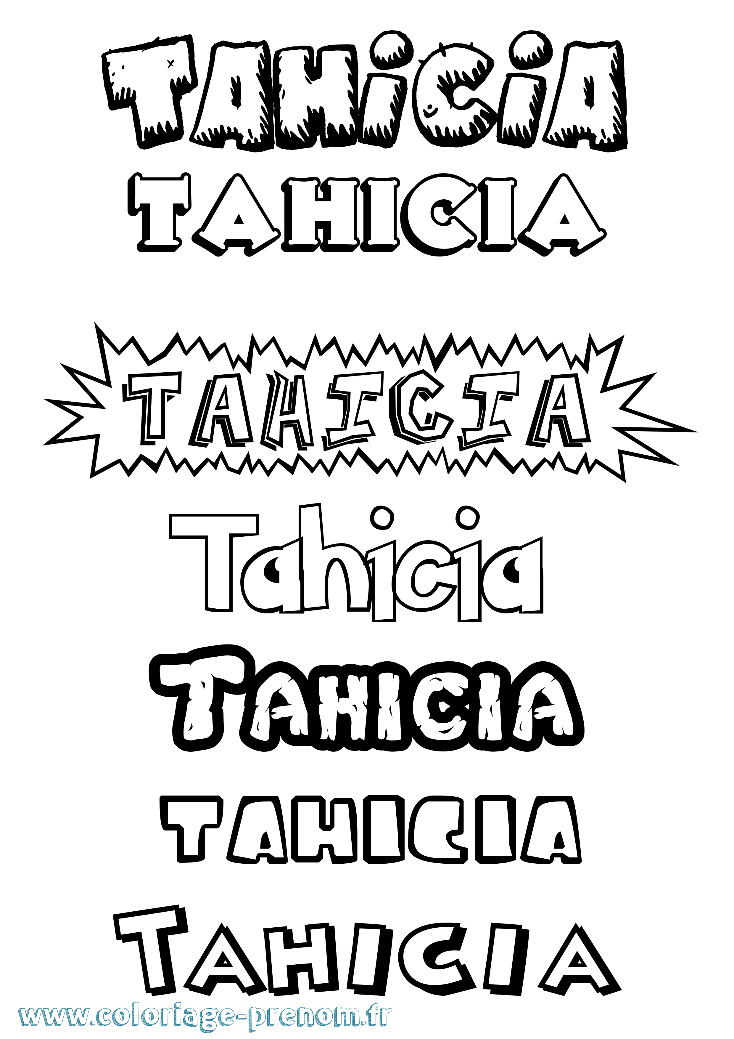 Coloriage prénom Tahicia Dessin Animé