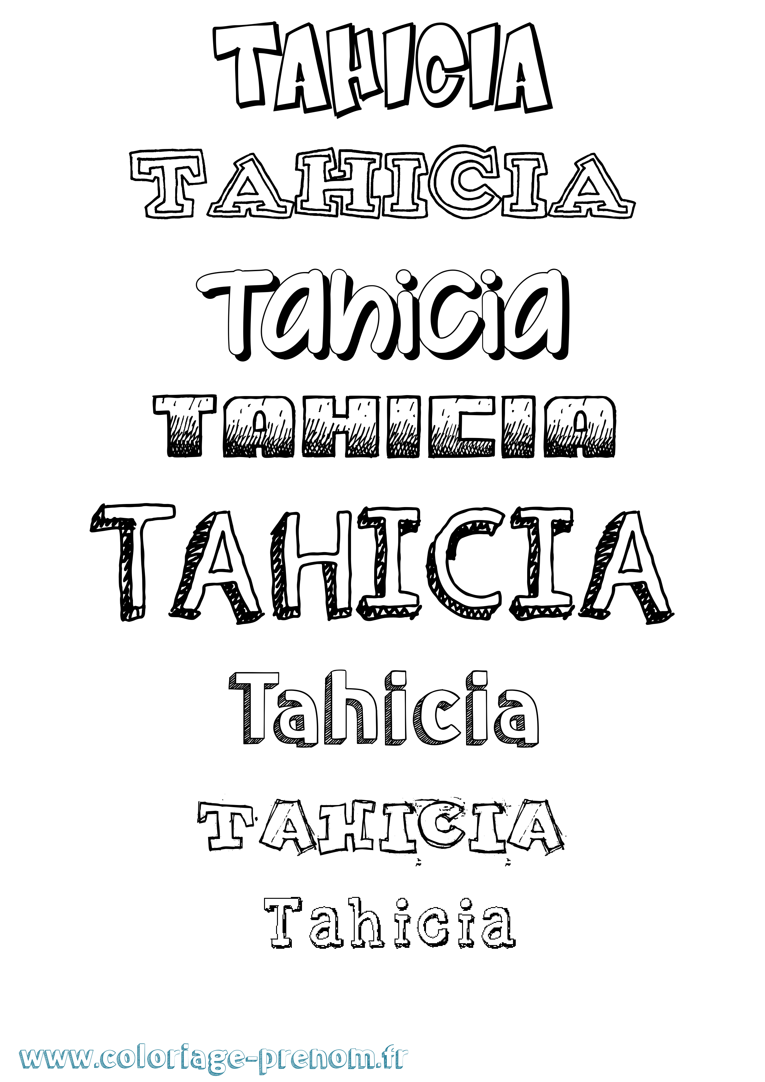 Coloriage prénom Tahicia Dessiné