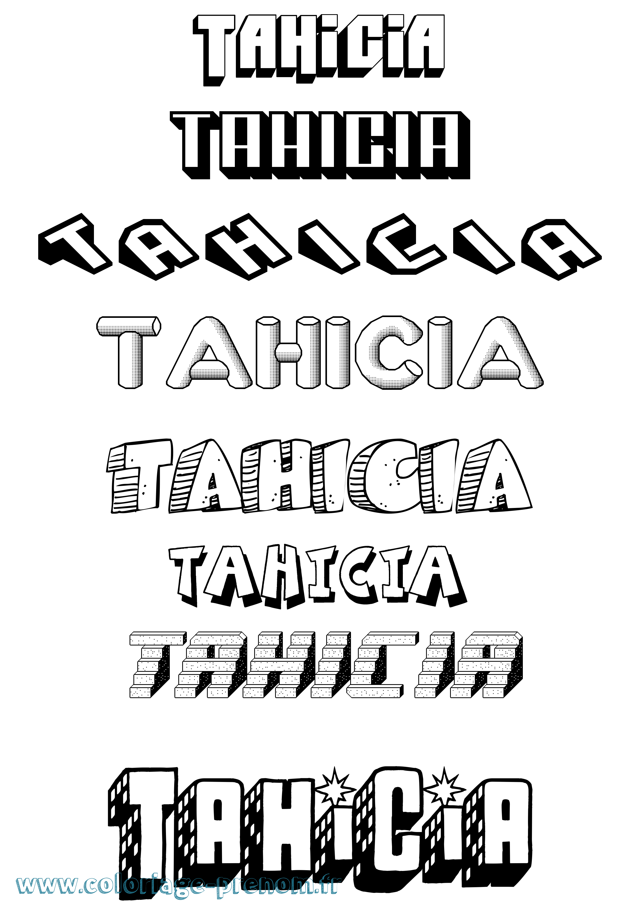 Coloriage prénom Tahicia Effet 3D