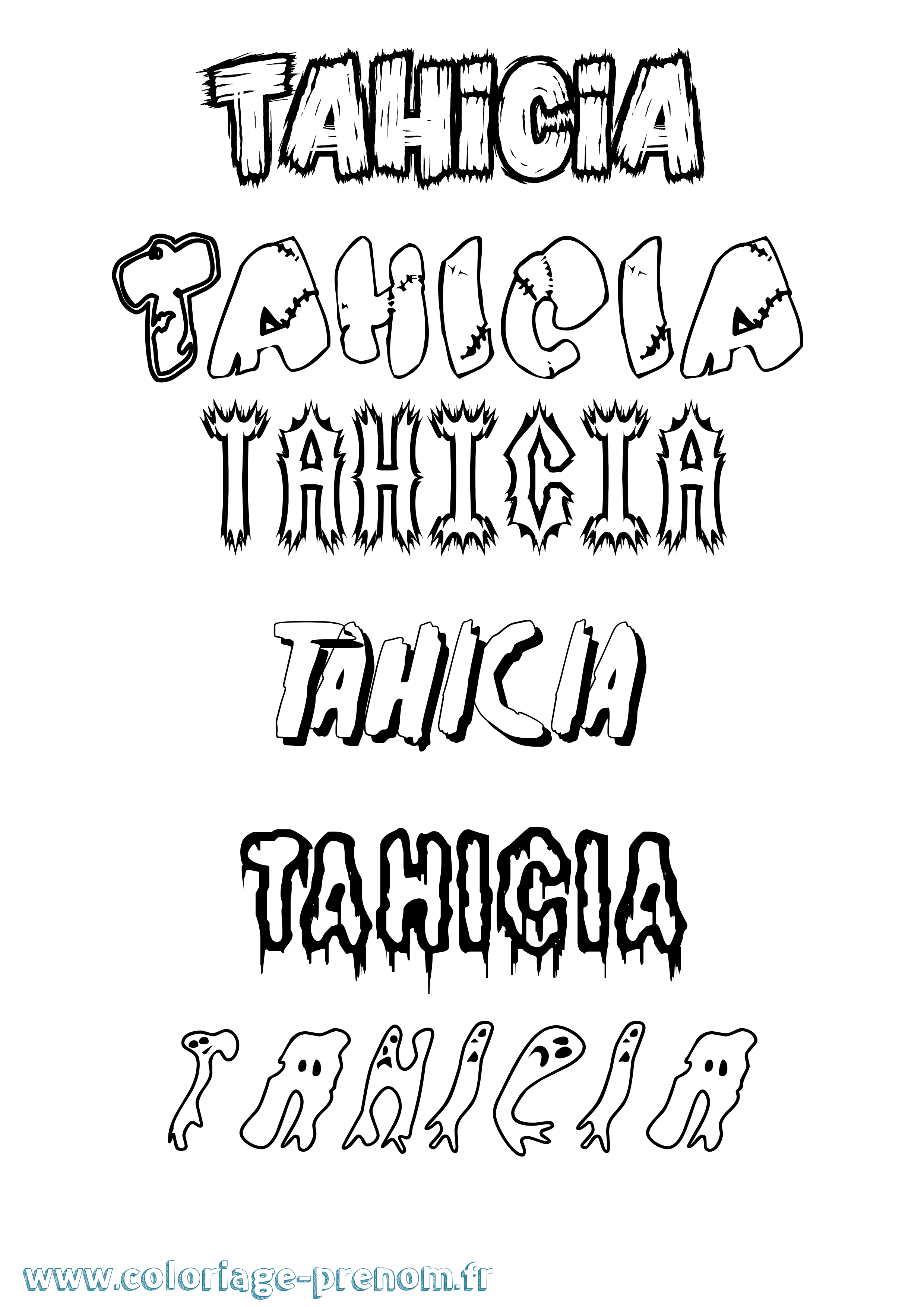 Coloriage prénom Tahicia Frisson