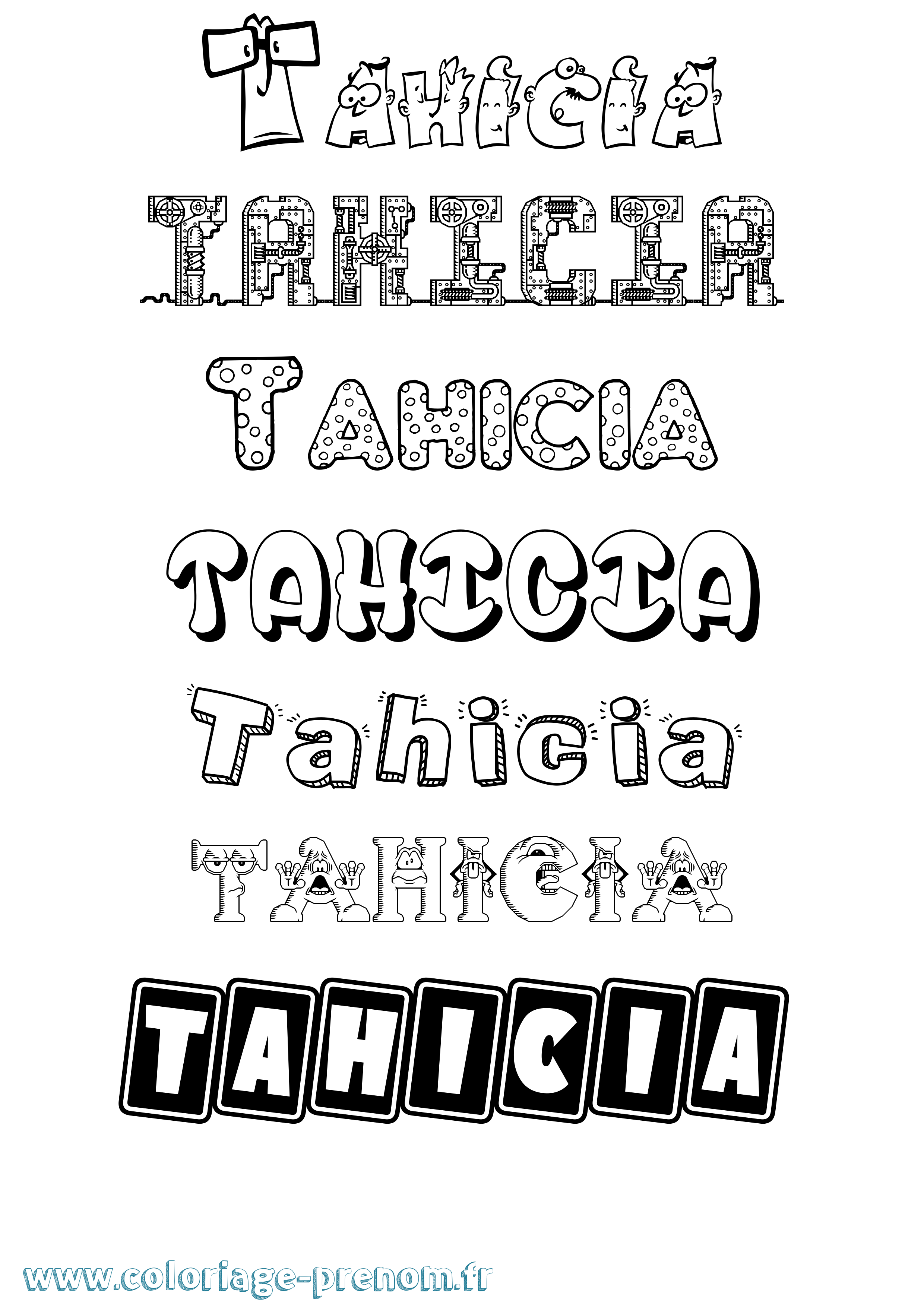 Coloriage prénom Tahicia Fun