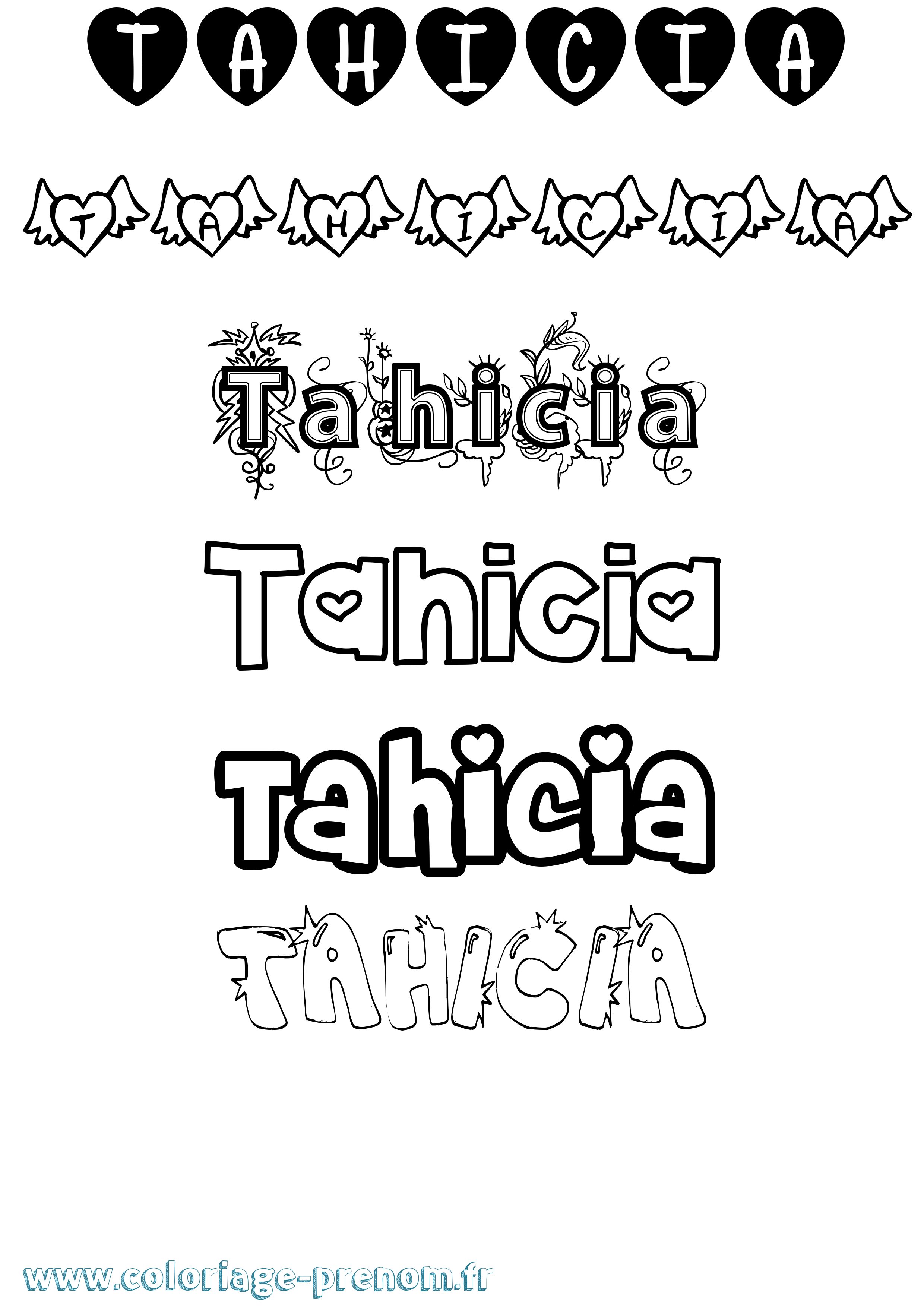 Coloriage prénom Tahicia Girly