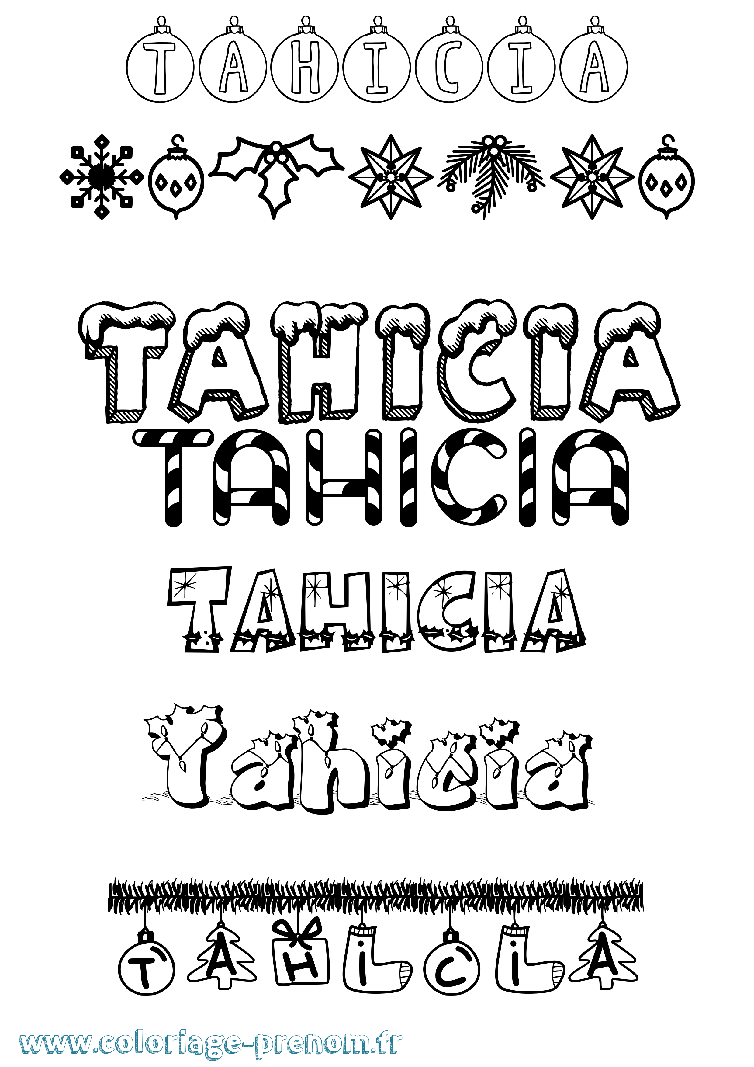 Coloriage prénom Tahicia Noël