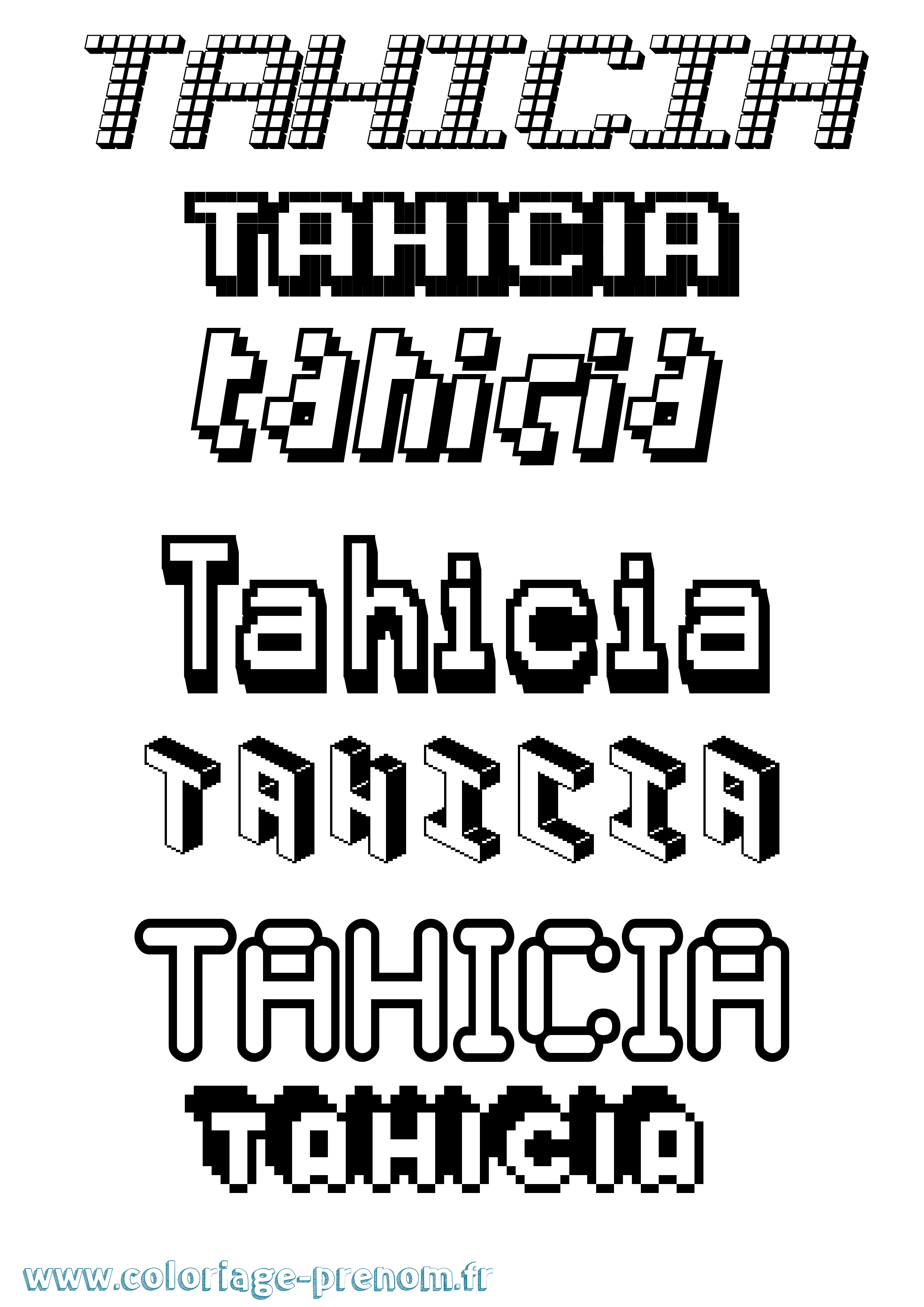 Coloriage prénom Tahicia Pixel