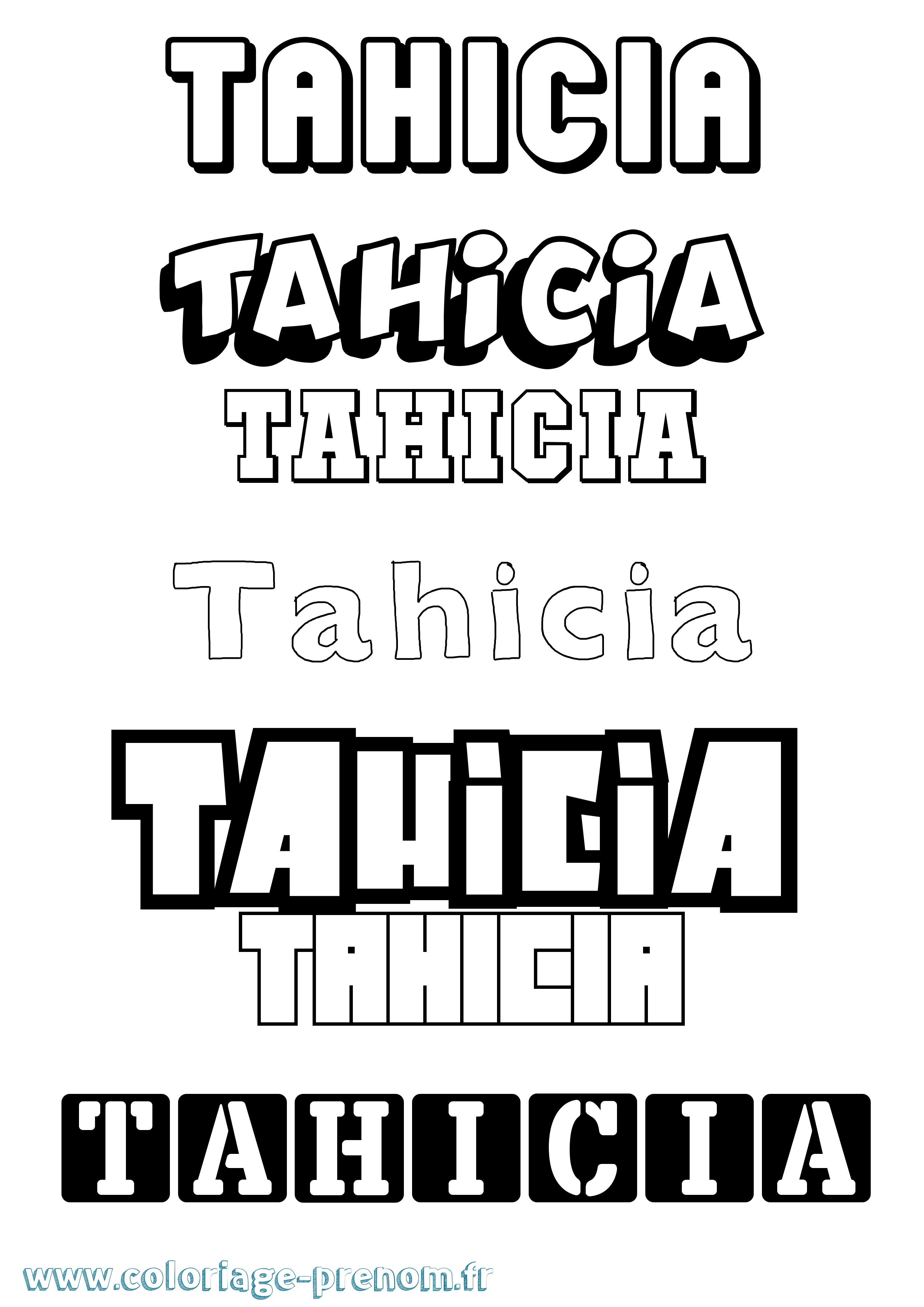 Coloriage prénom Tahicia Simple