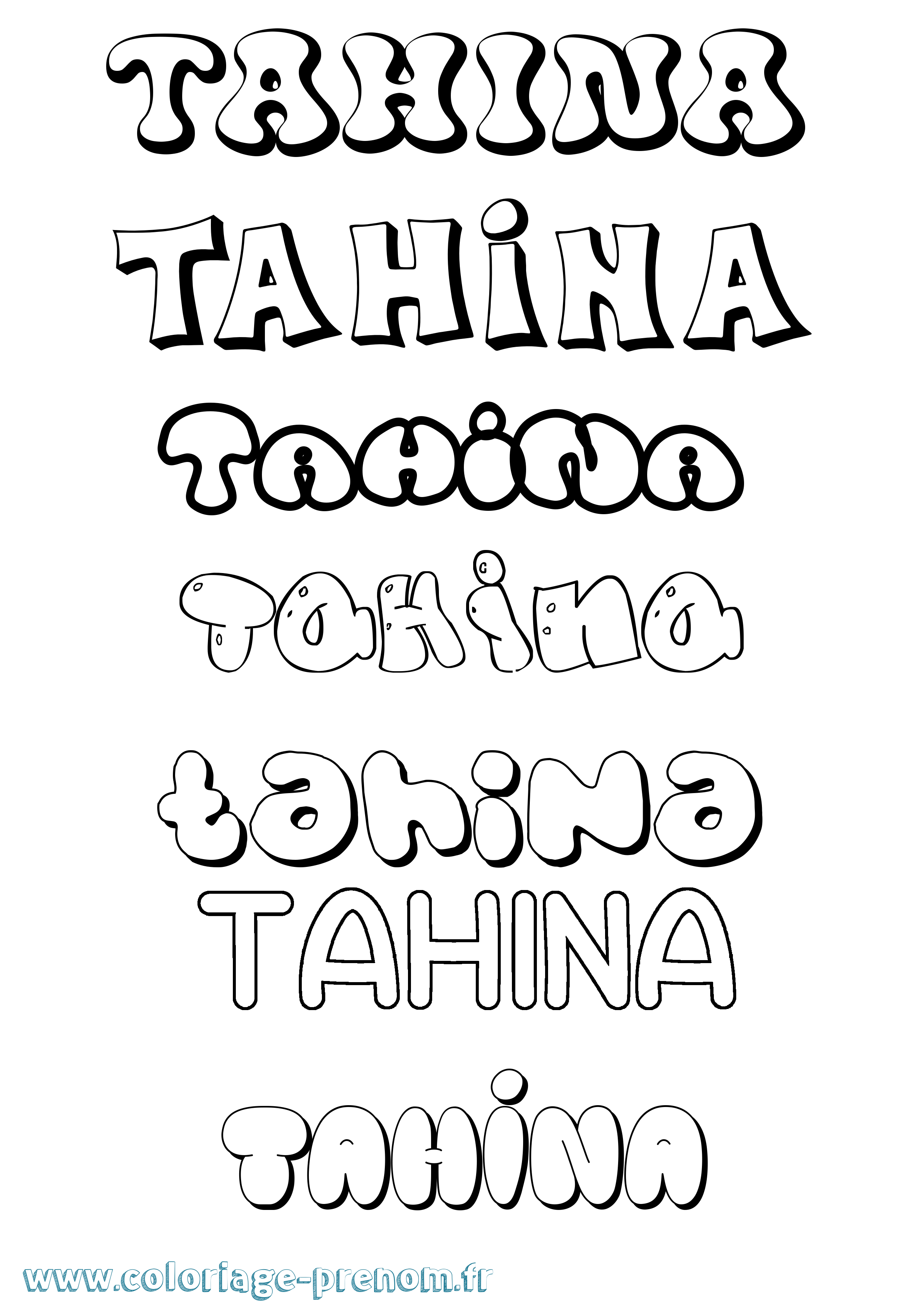 Coloriage prénom Tahina Bubble