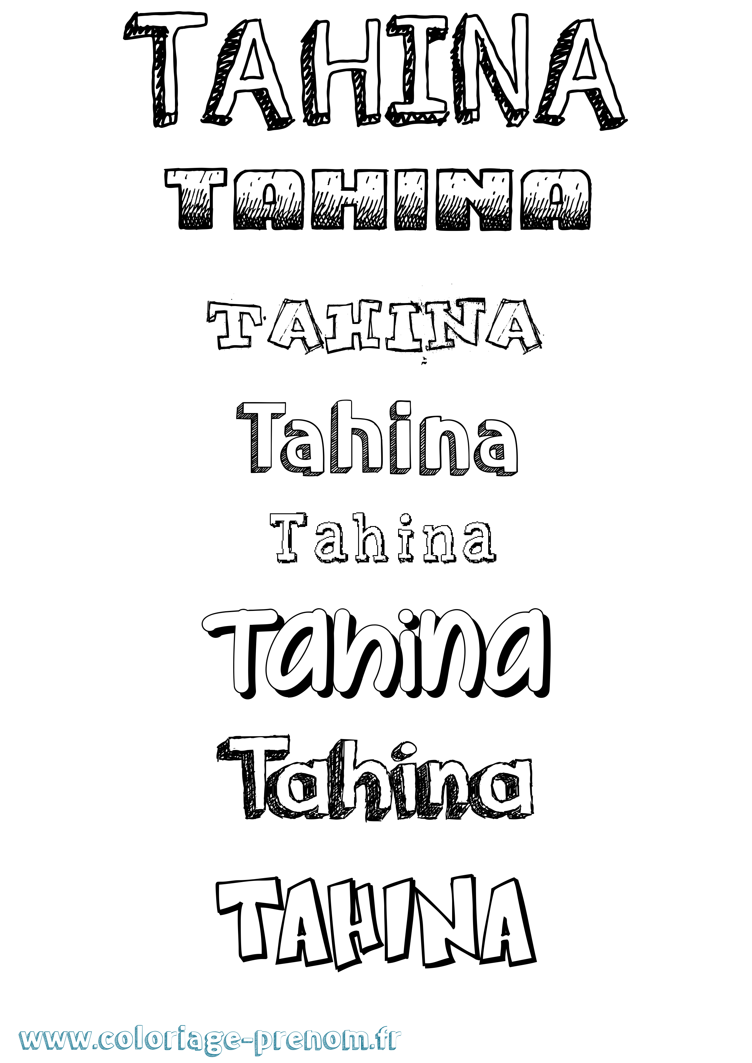 Coloriage prénom Tahina Dessiné