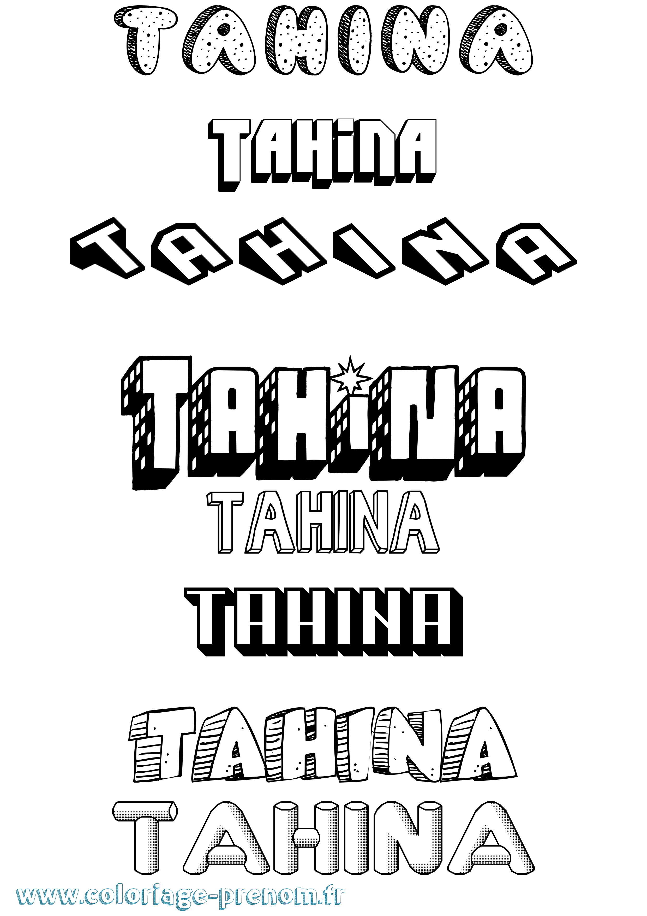 Coloriage prénom Tahina Effet 3D