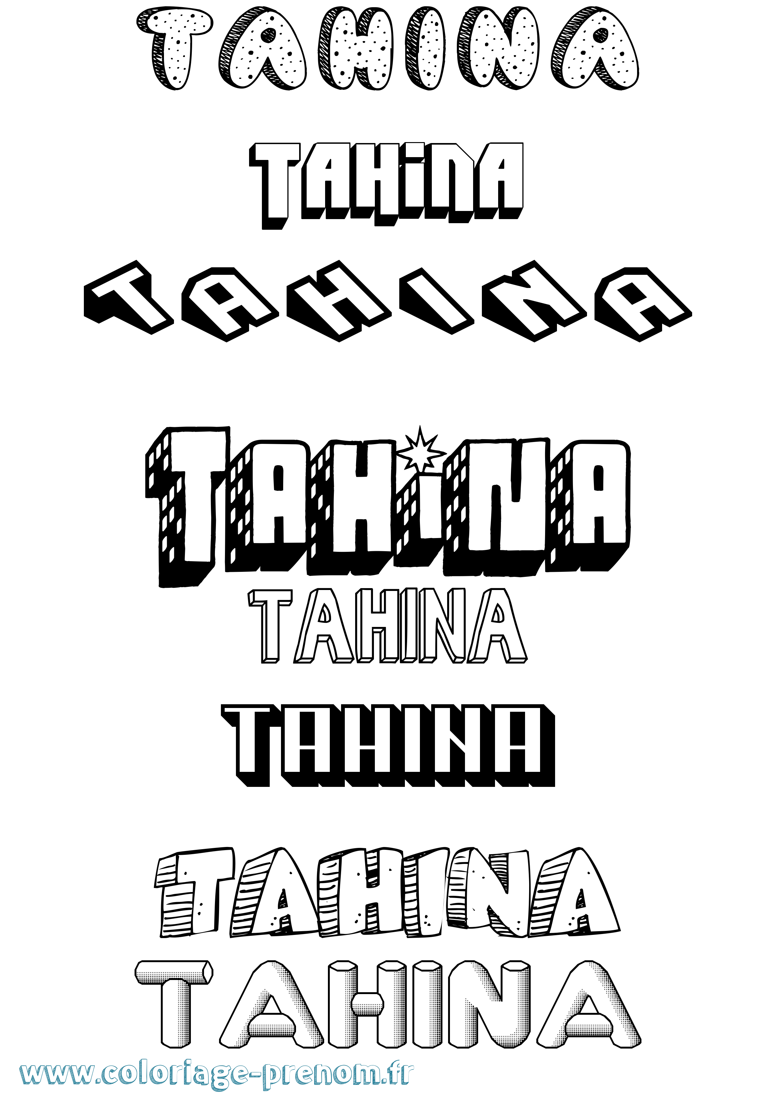 Coloriage Tahina Effet 3D Coloriage prénom Tahina Effet 3D