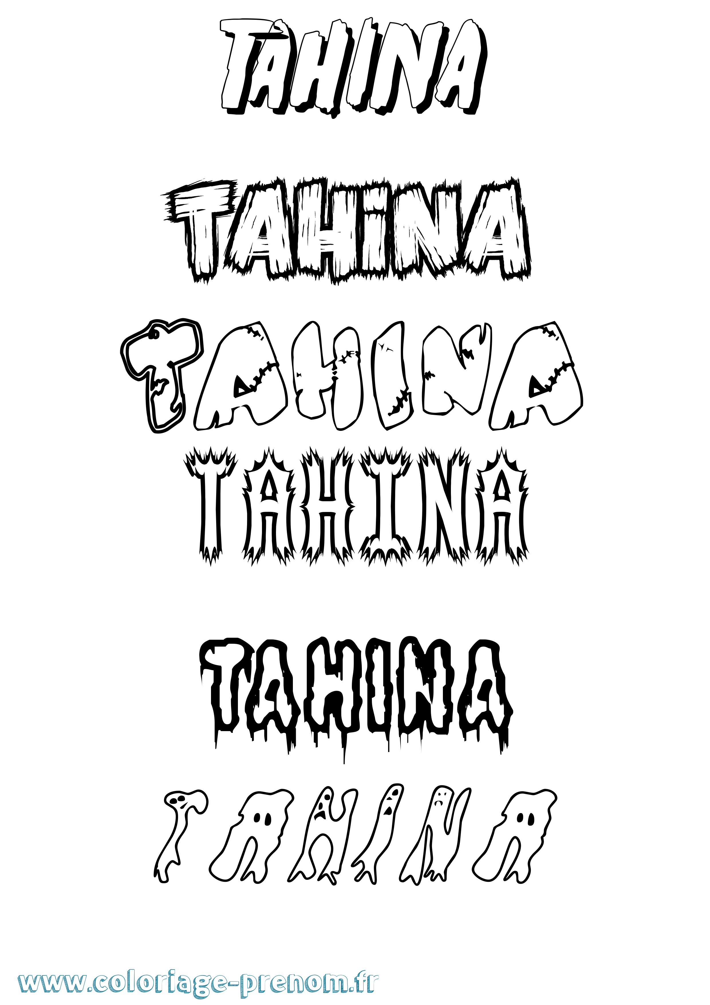 Coloriage prénom Tahina Frisson