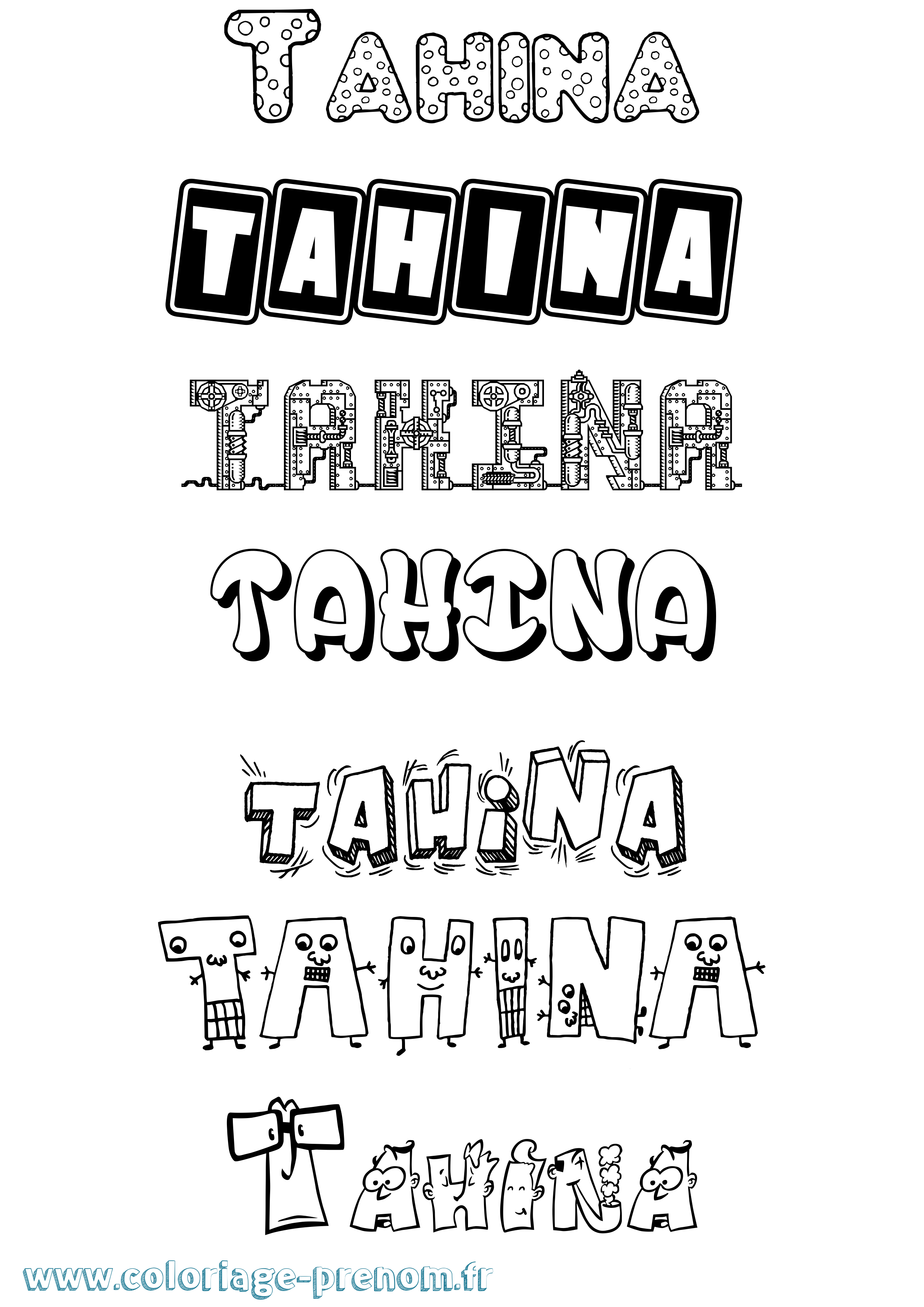 Coloriage prénom Tahina Fun
