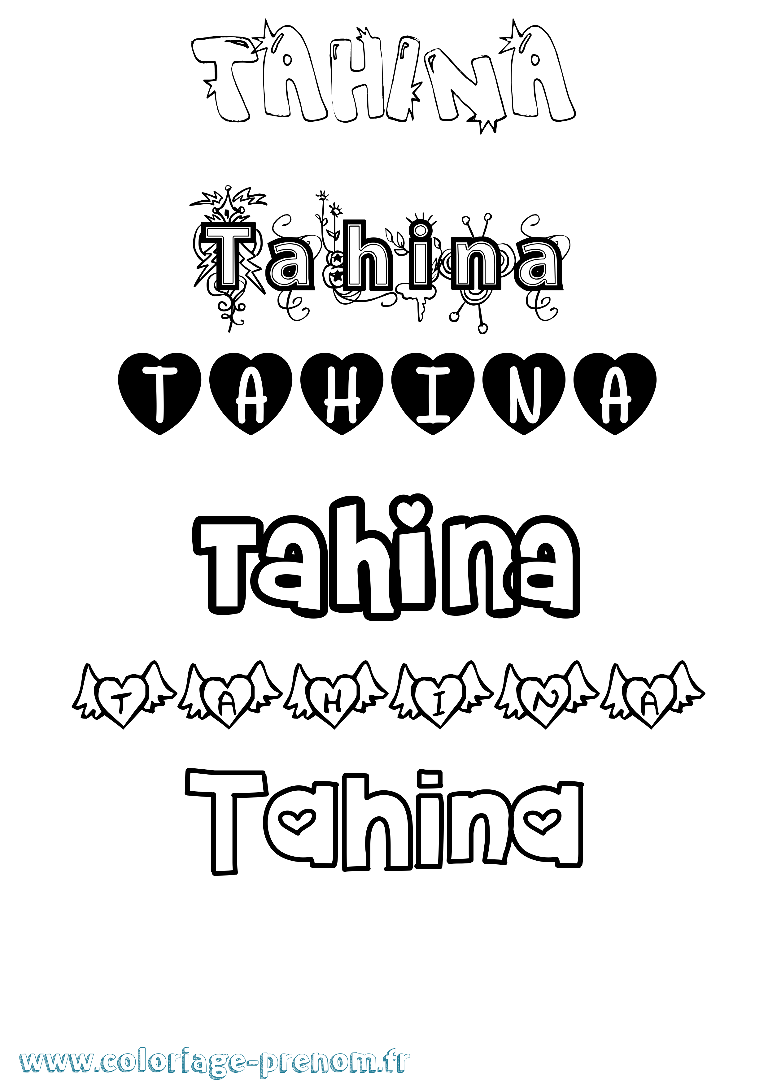 Coloriage Tahina Girly Coloriage prénom Tahina Girly