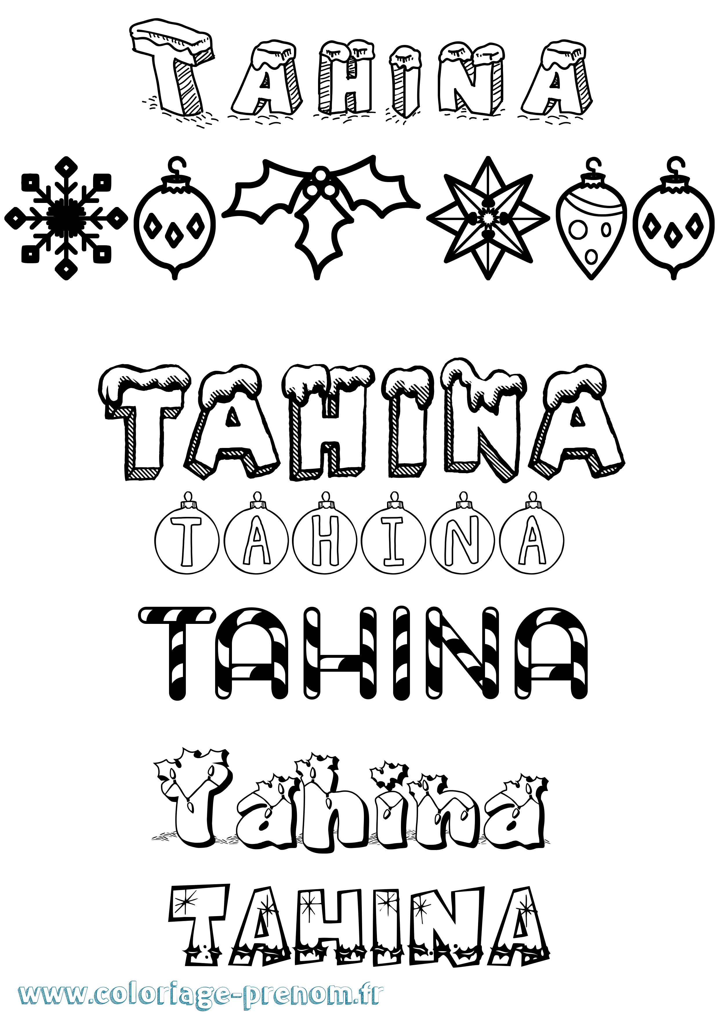 Coloriage prénom Tahina Noël