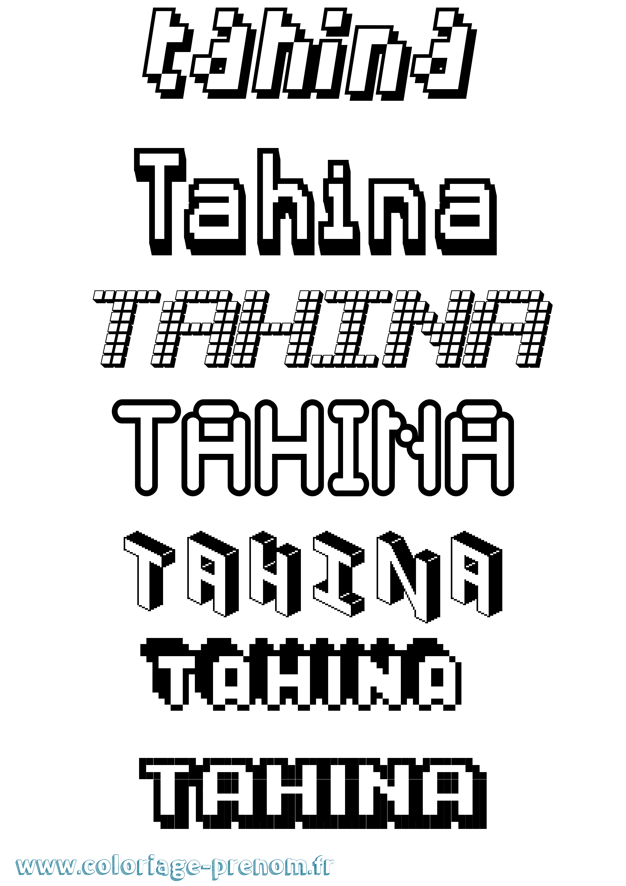 Coloriage prénom Tahina Pixel
