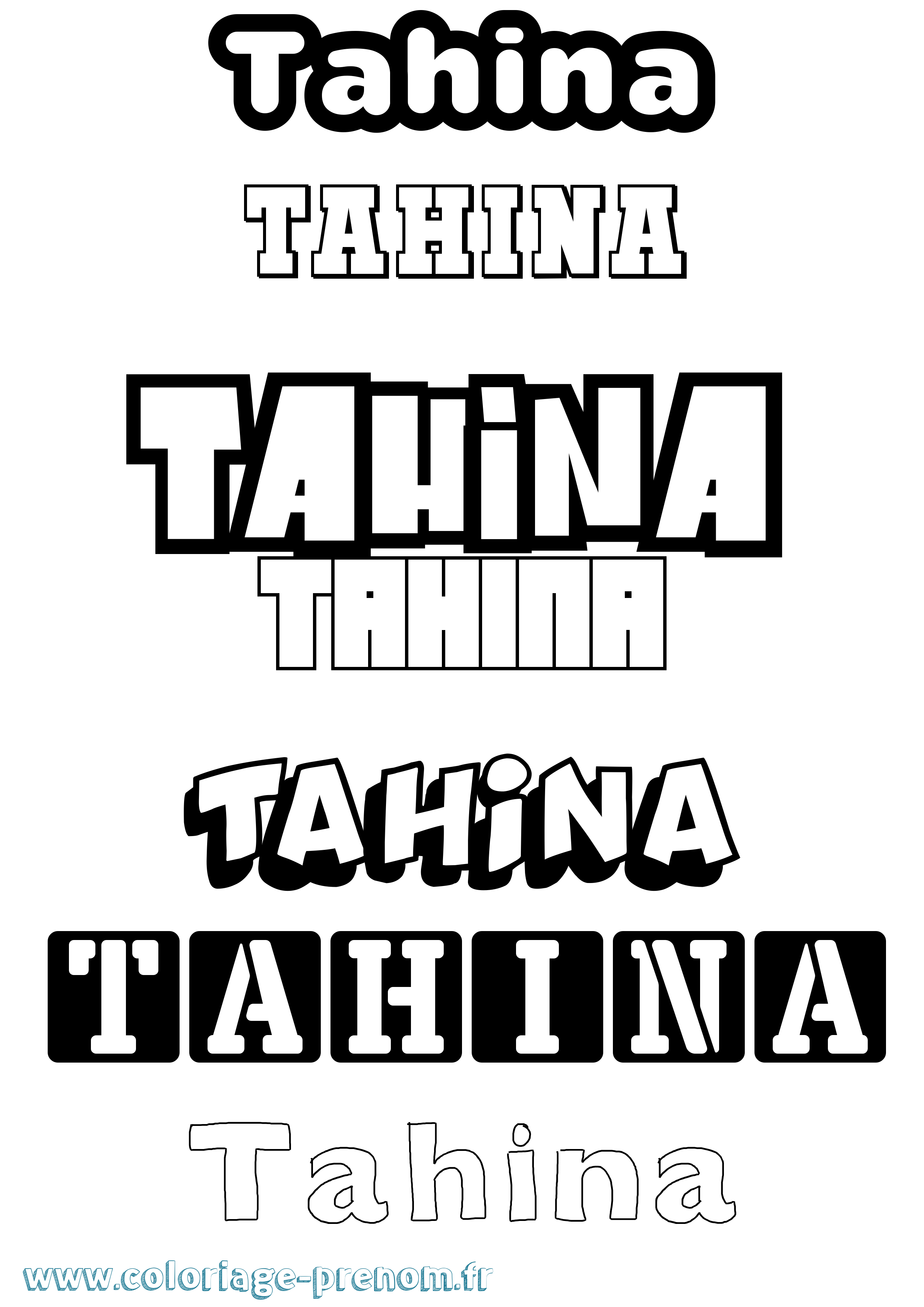 Coloriage prénom Tahina Simple