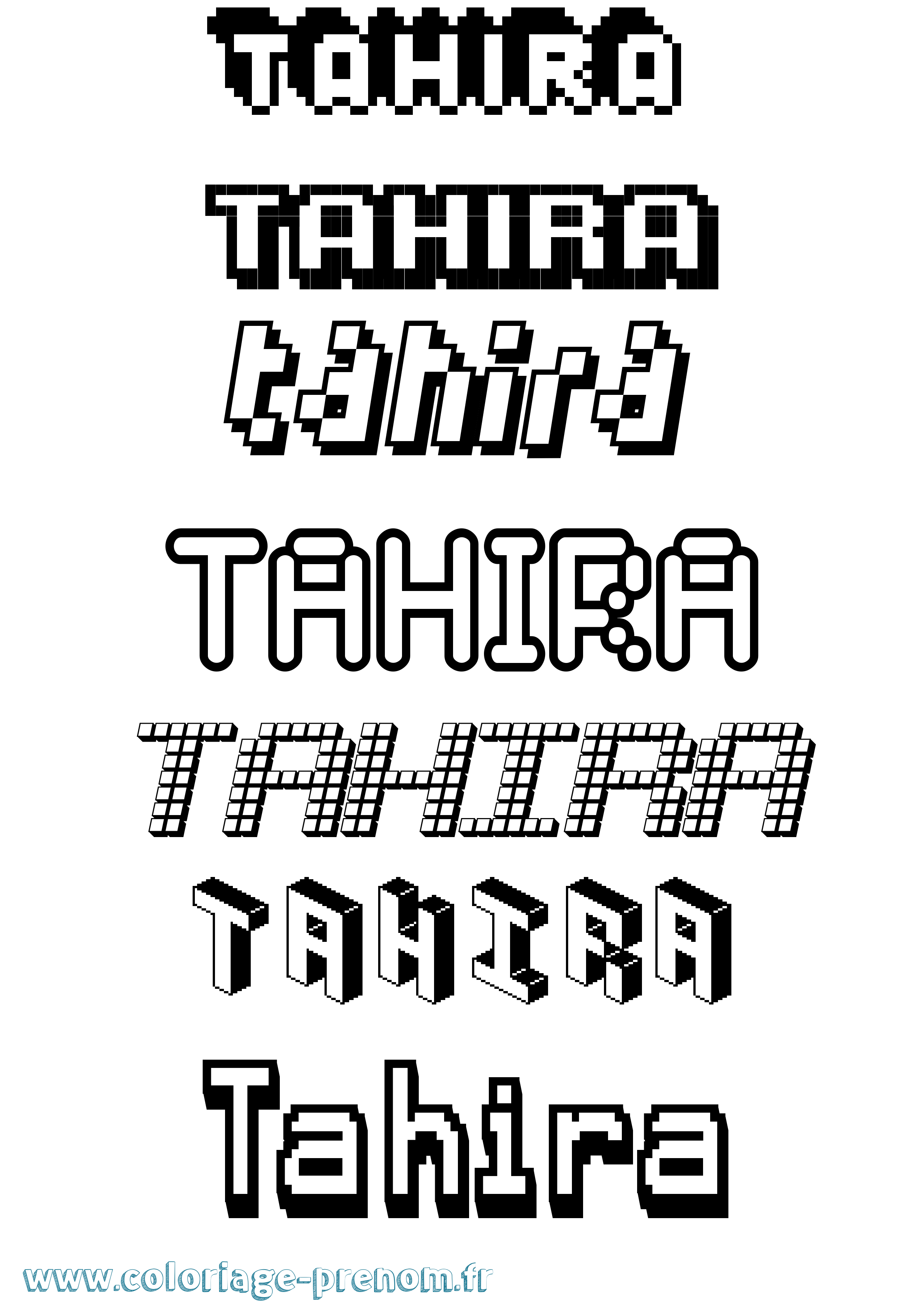 Coloriage prénom Tahira Pixel
