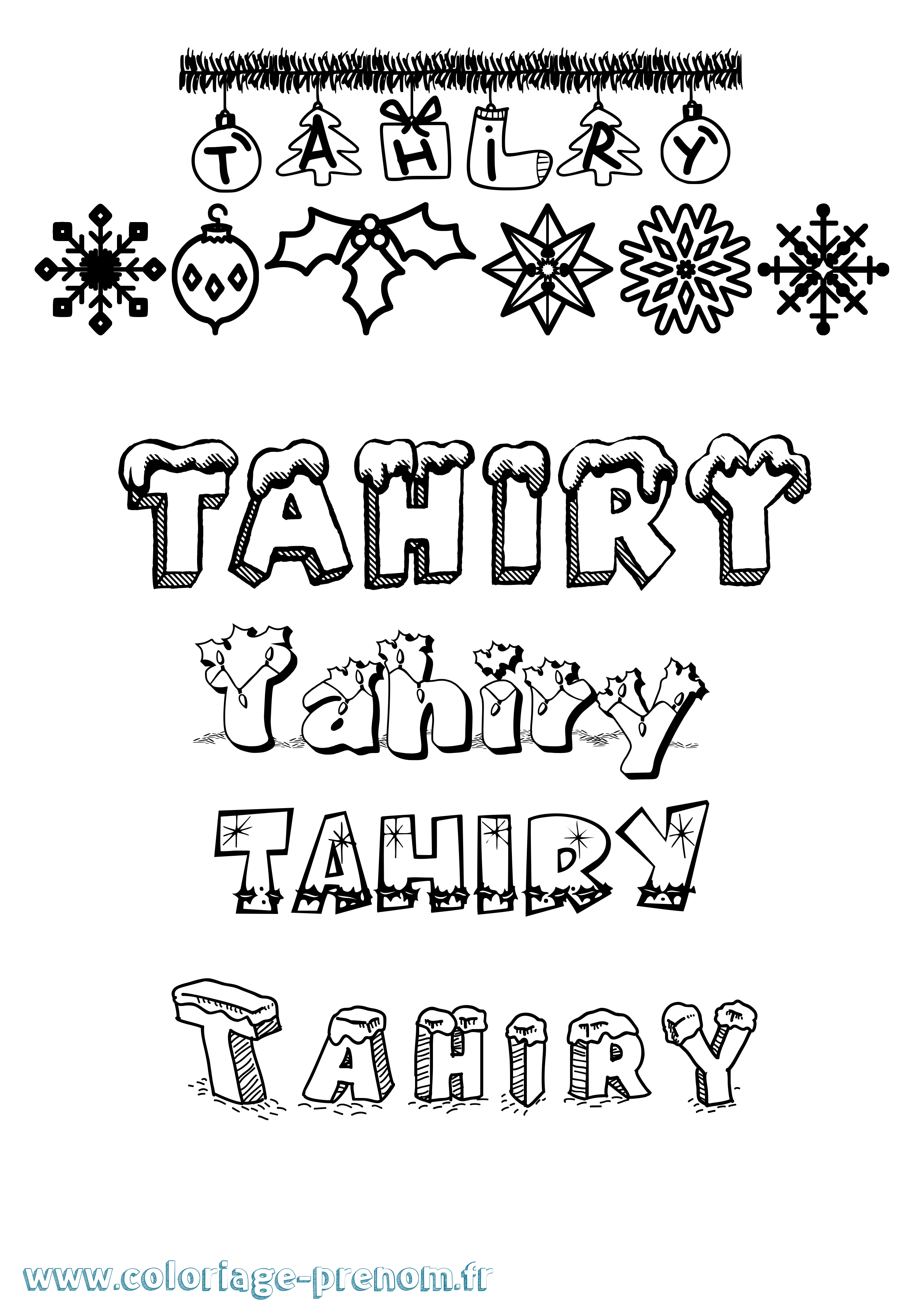Coloriage prénom Tahiry Noël